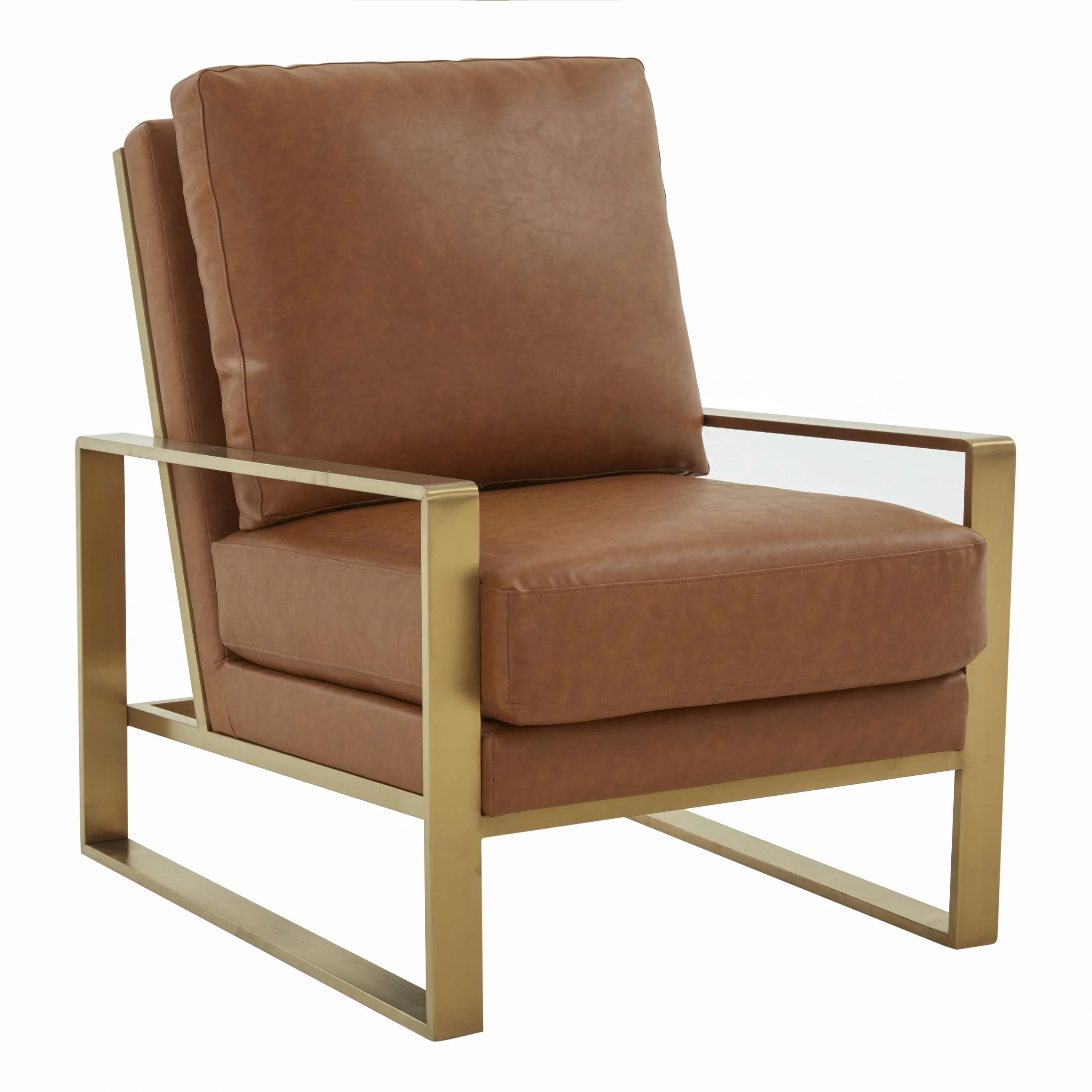 LeisureMod Jefferson Leather Modern Design Accent Armchair With Elegant Gold Frame - Image 12