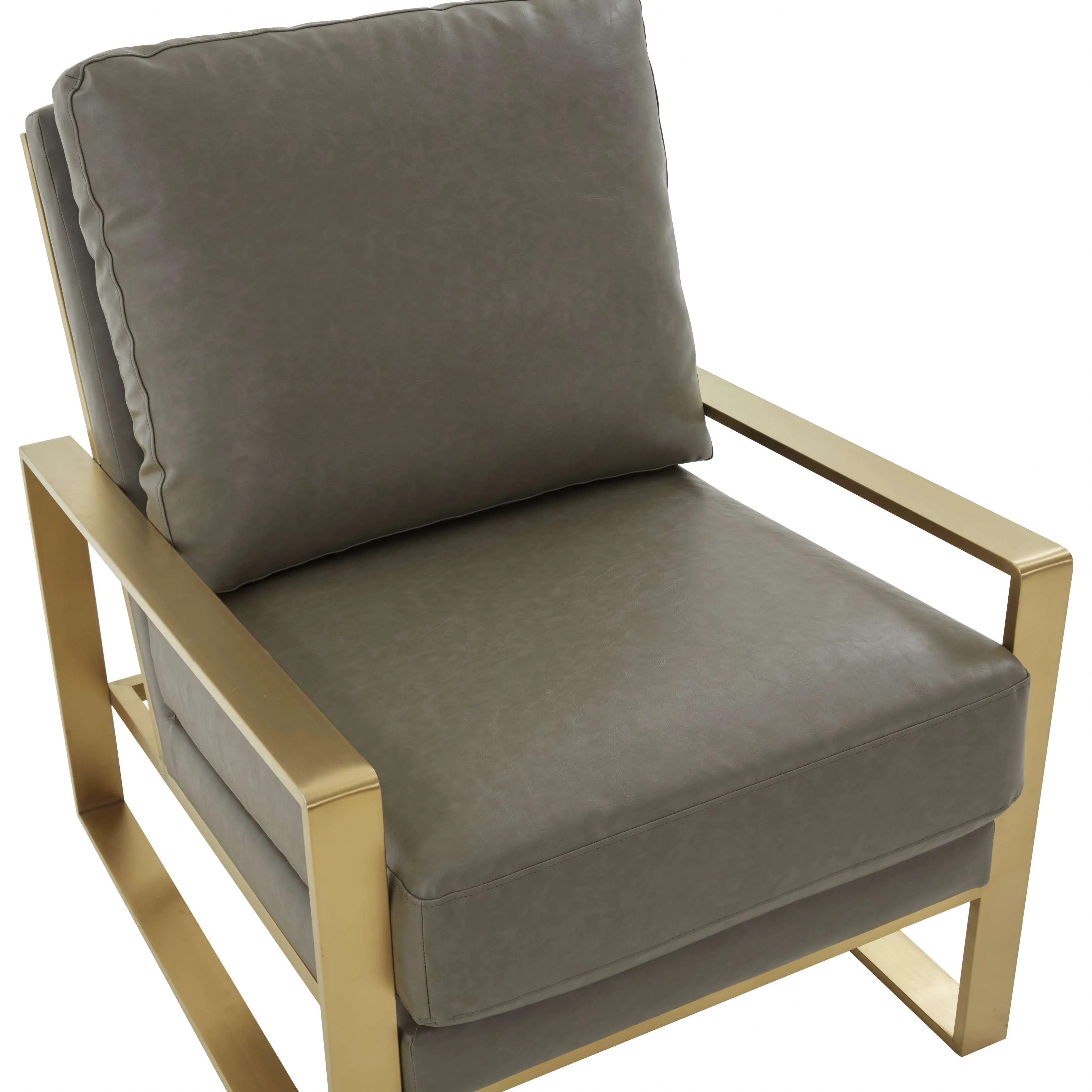 LeisureMod Jefferson Leather Modern Design Accent Armchair With Elegant Gold Frame - Image 19