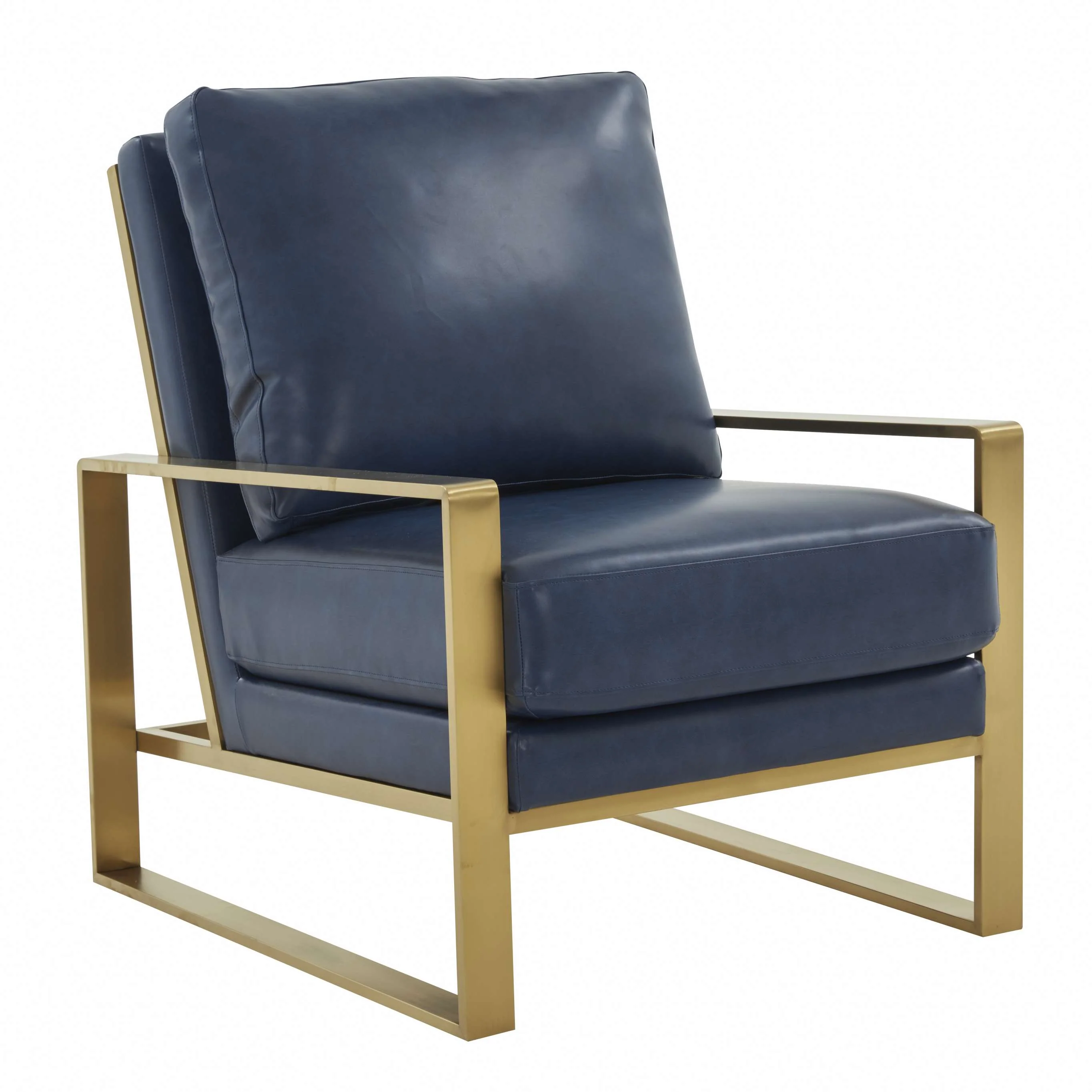 LeisureMod Jefferson Leather Modern Design Accent Armchair With Elegant Gold Frame - Image 24