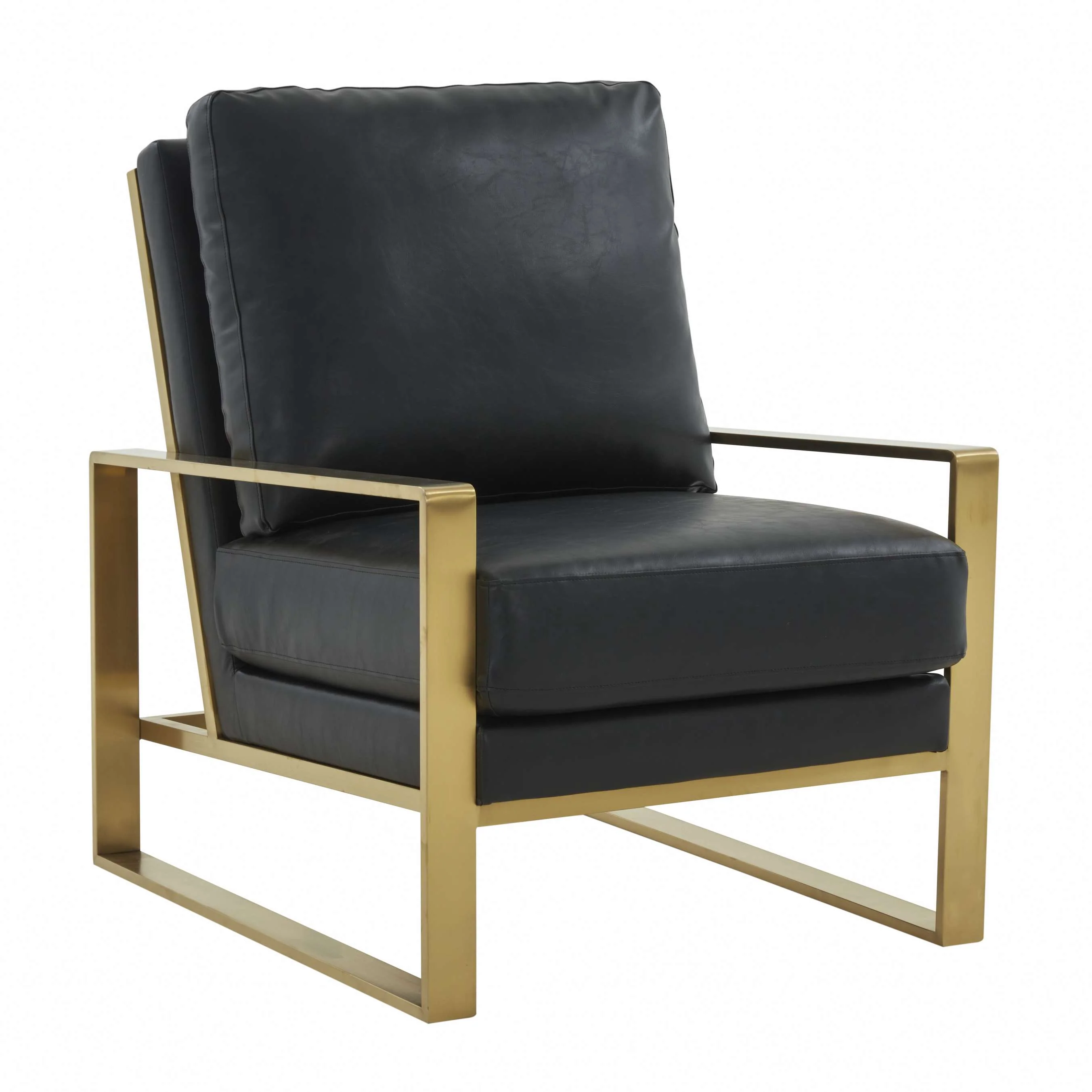 LeisureMod Jefferson Leather Modern Design Accent Armchair With Elegant Gold Frame - Image 5