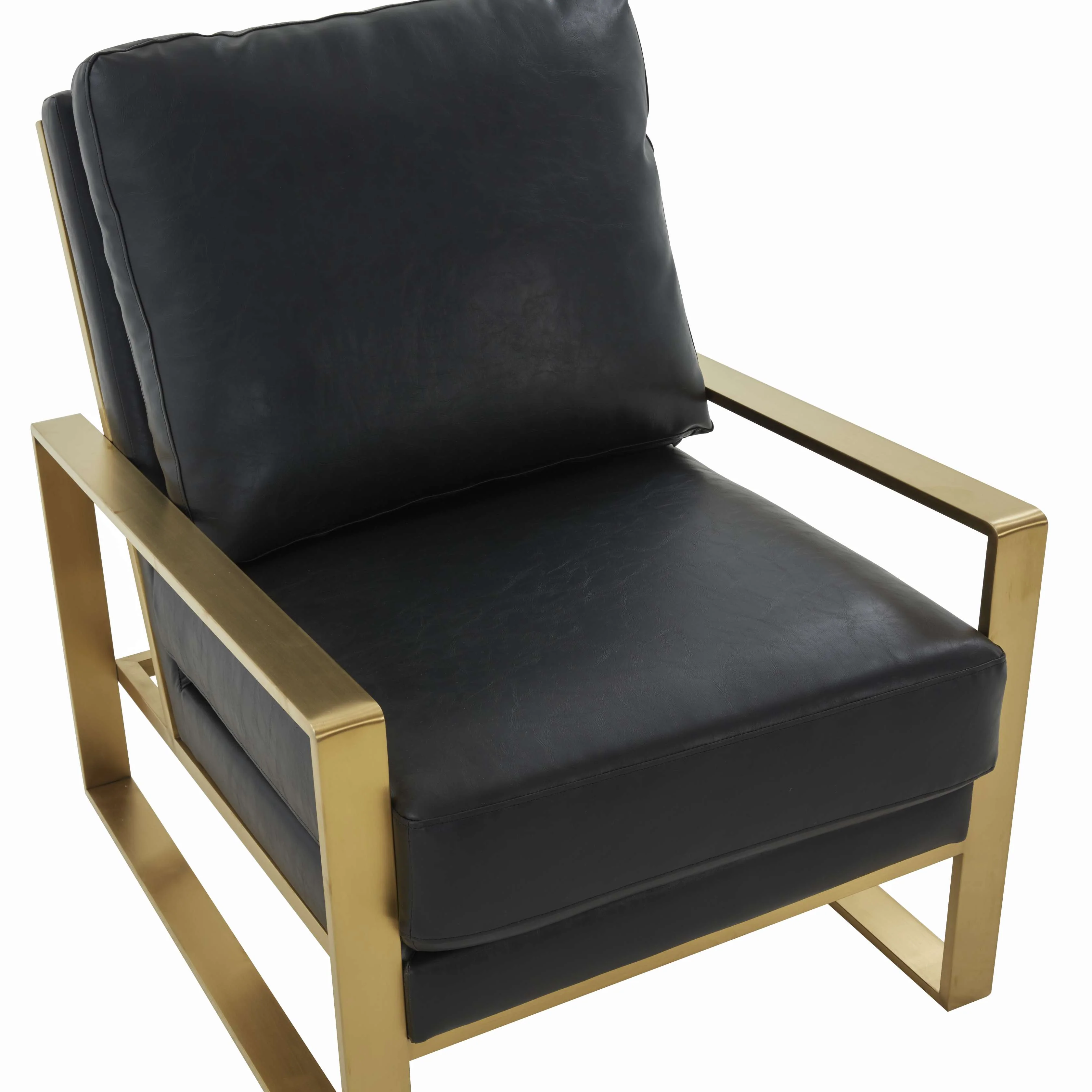 LeisureMod Jefferson Leather Modern Design Accent Armchair With Elegant Gold Frame - Image 6