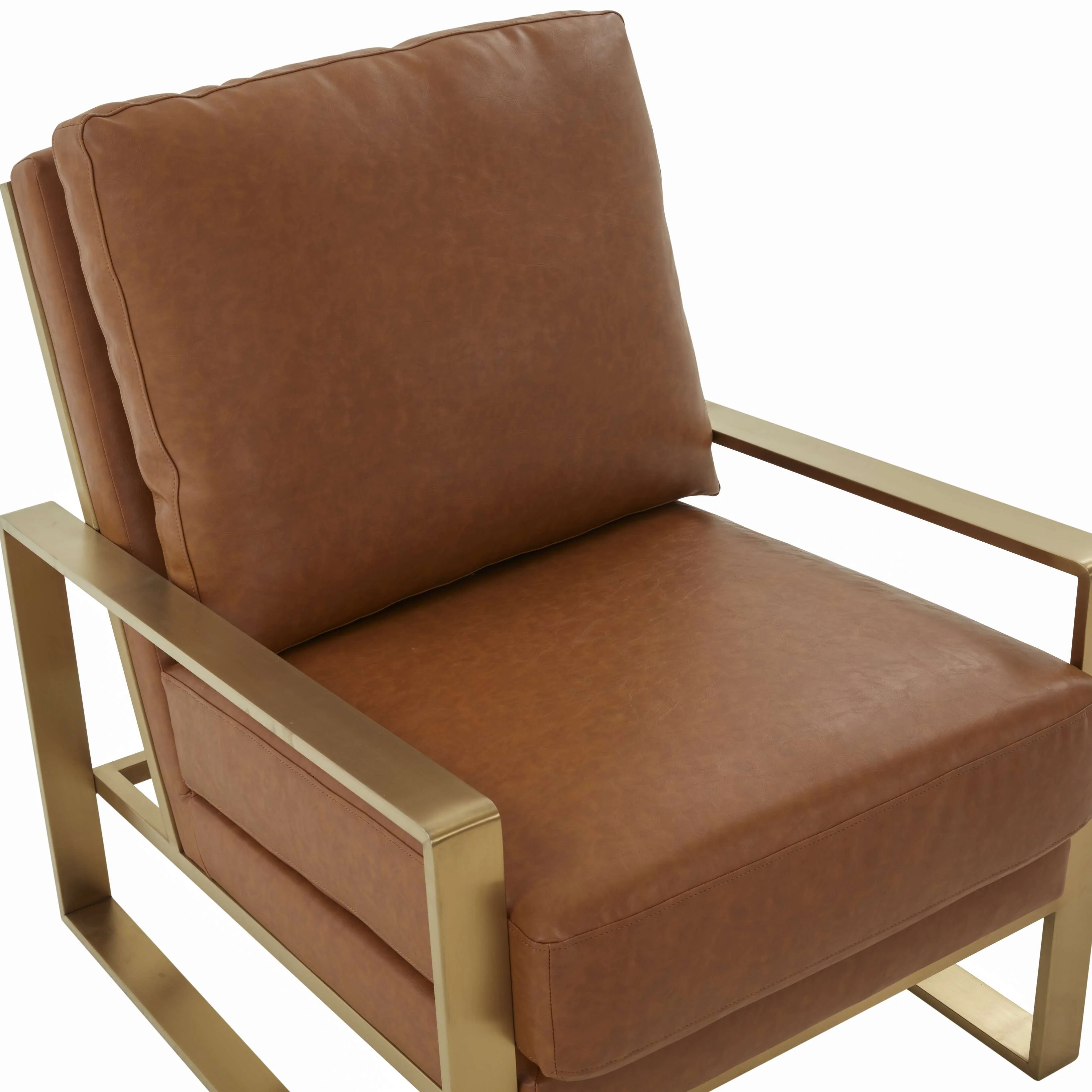 LeisureMod Jefferson Leather Modern Design Accent Armchair With Elegant Gold Frame - Image 9