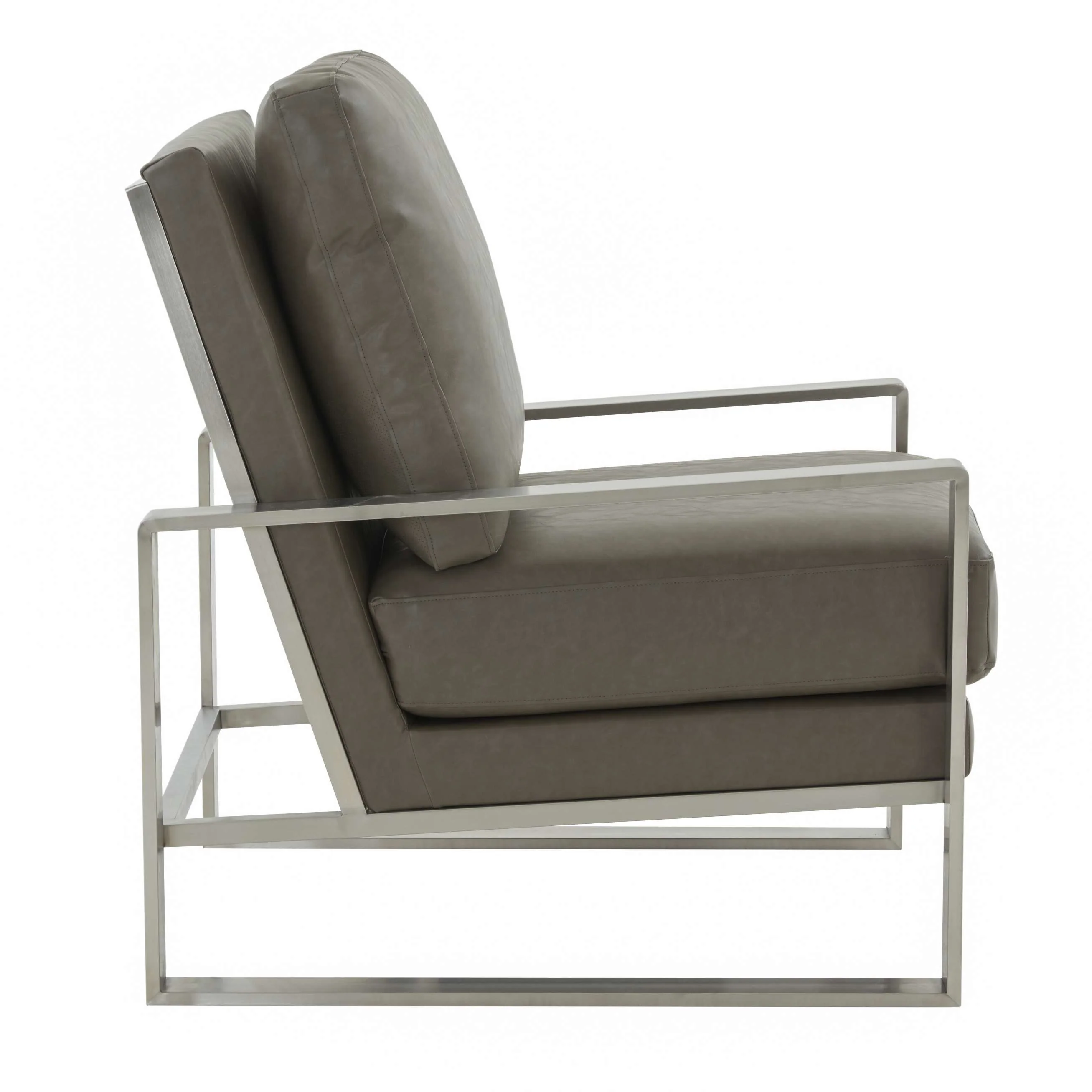 LeisureMod Jefferson Leather Modern Design Accent Armchair With Elegant Silver Frame - Image 10