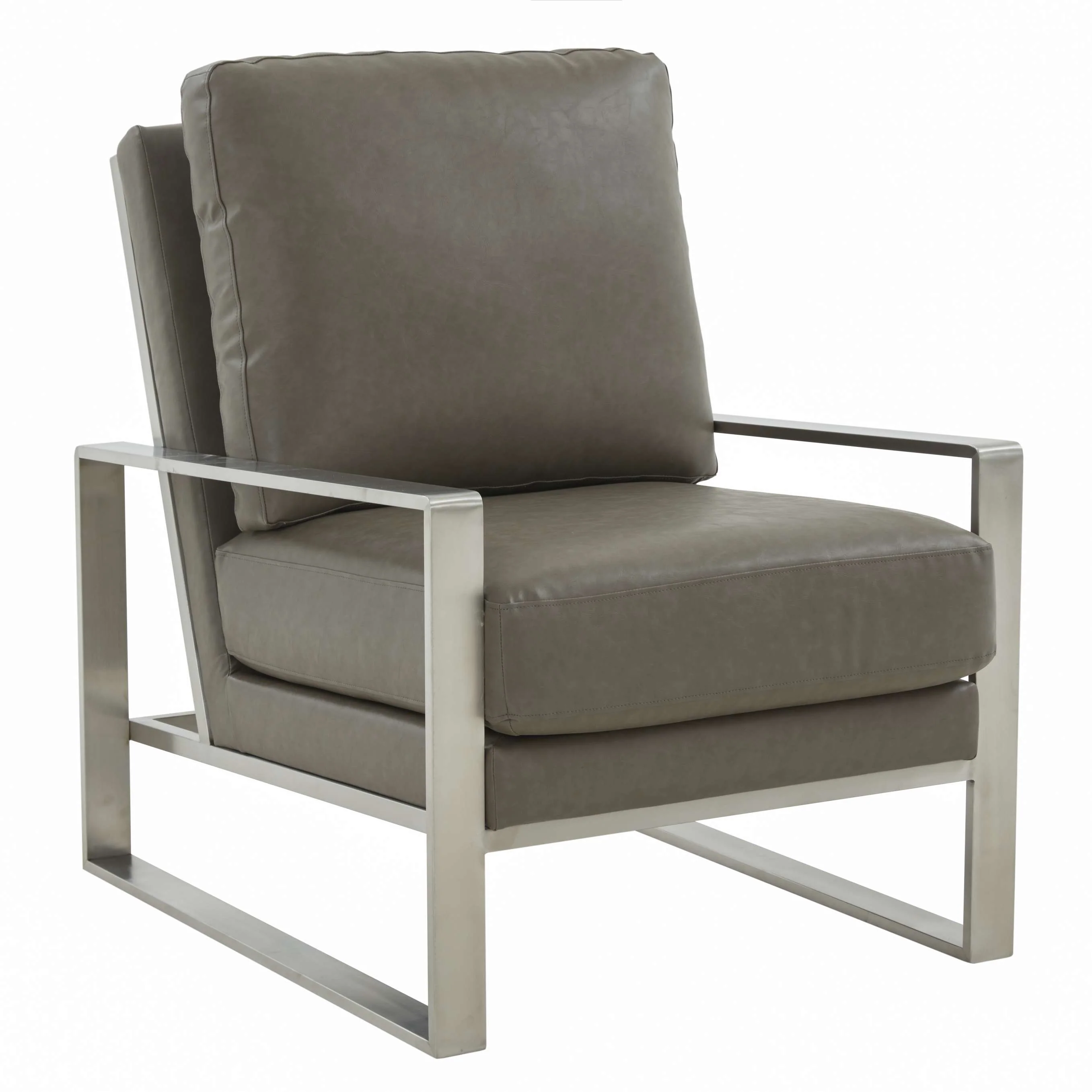 LeisureMod Jefferson Leather Modern Design Accent Armchair With Elegant Silver Frame - Image 11