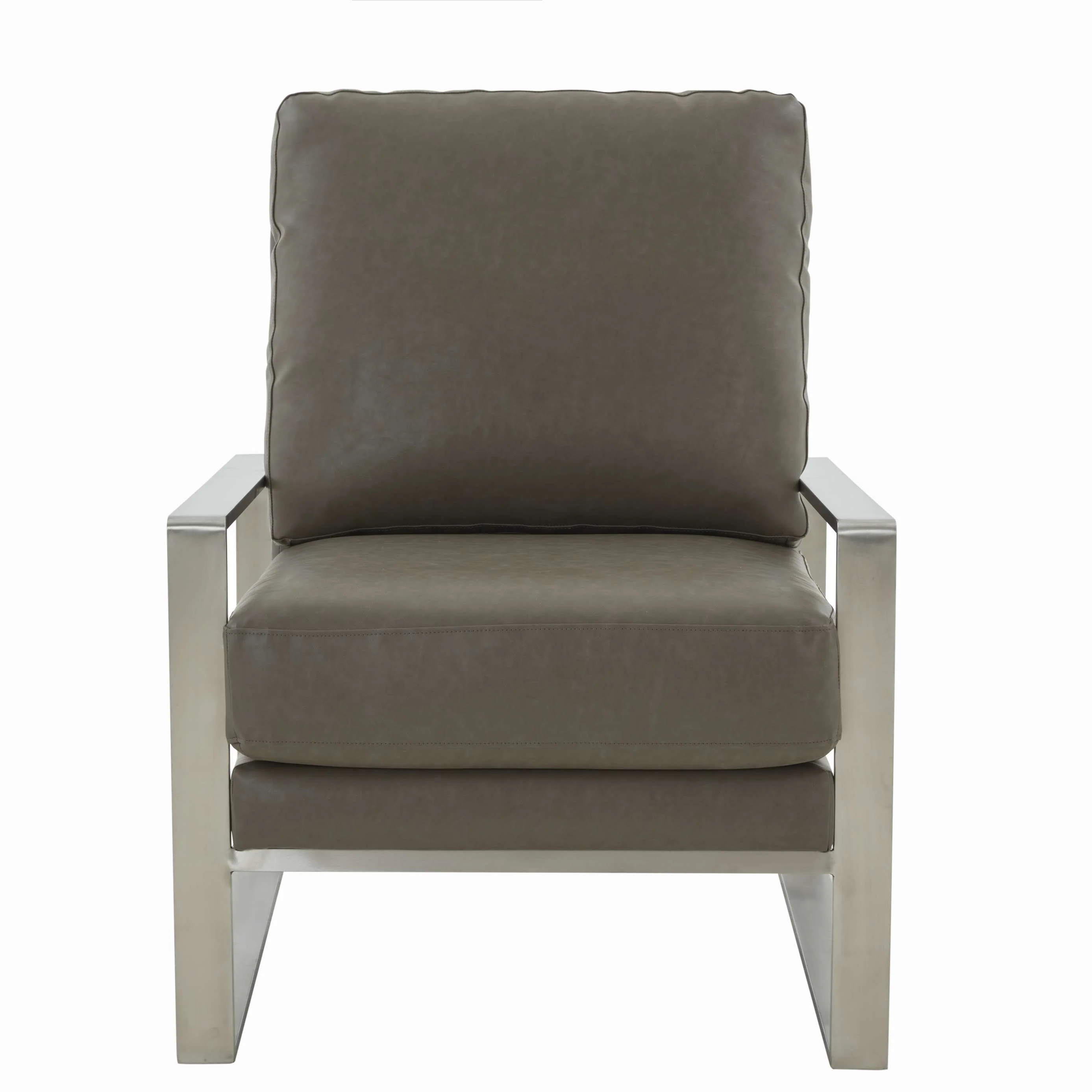 LeisureMod Jefferson Leather Modern Design Accent Armchair With Elegant Silver Frame - Image 12