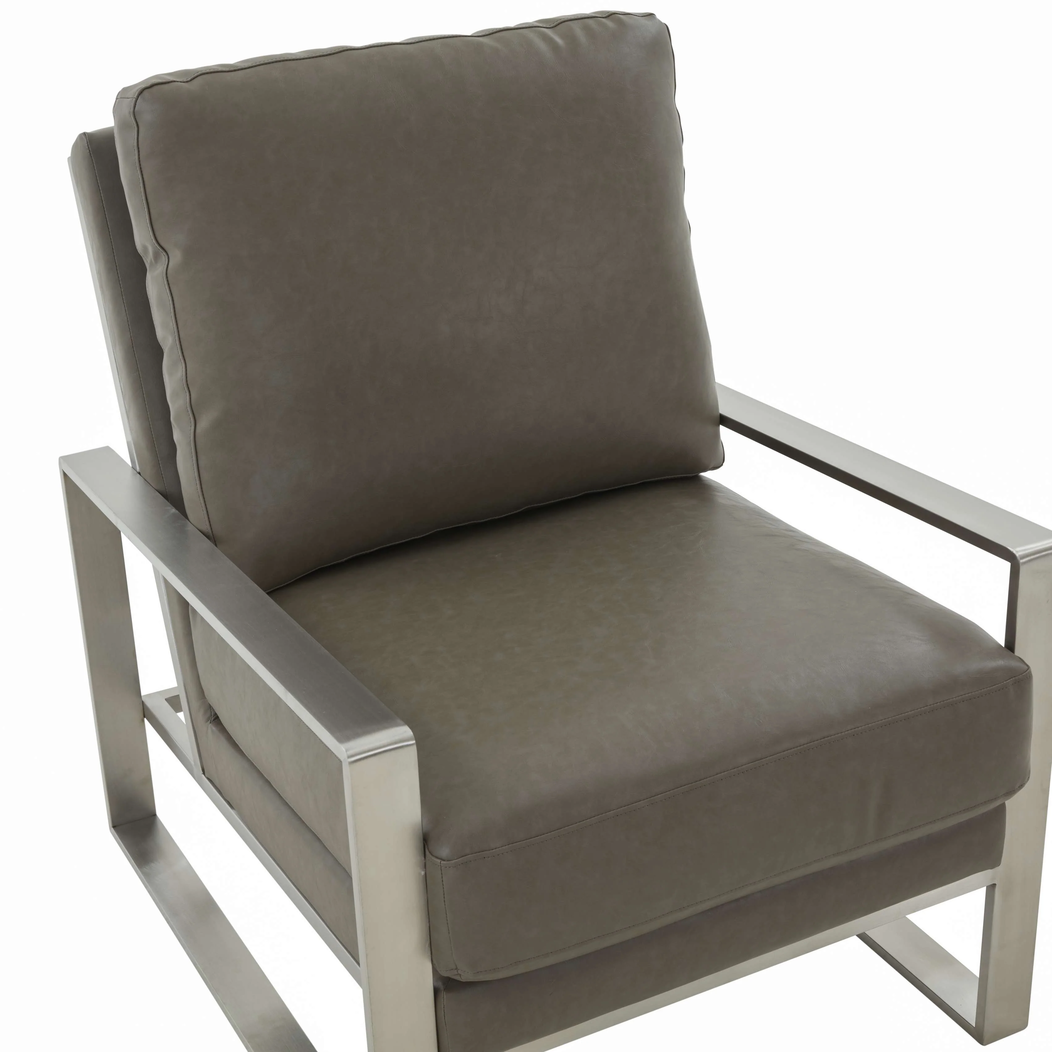 LeisureMod Jefferson Leather Modern Design Accent Armchair With Elegant Silver Frame - Image 13