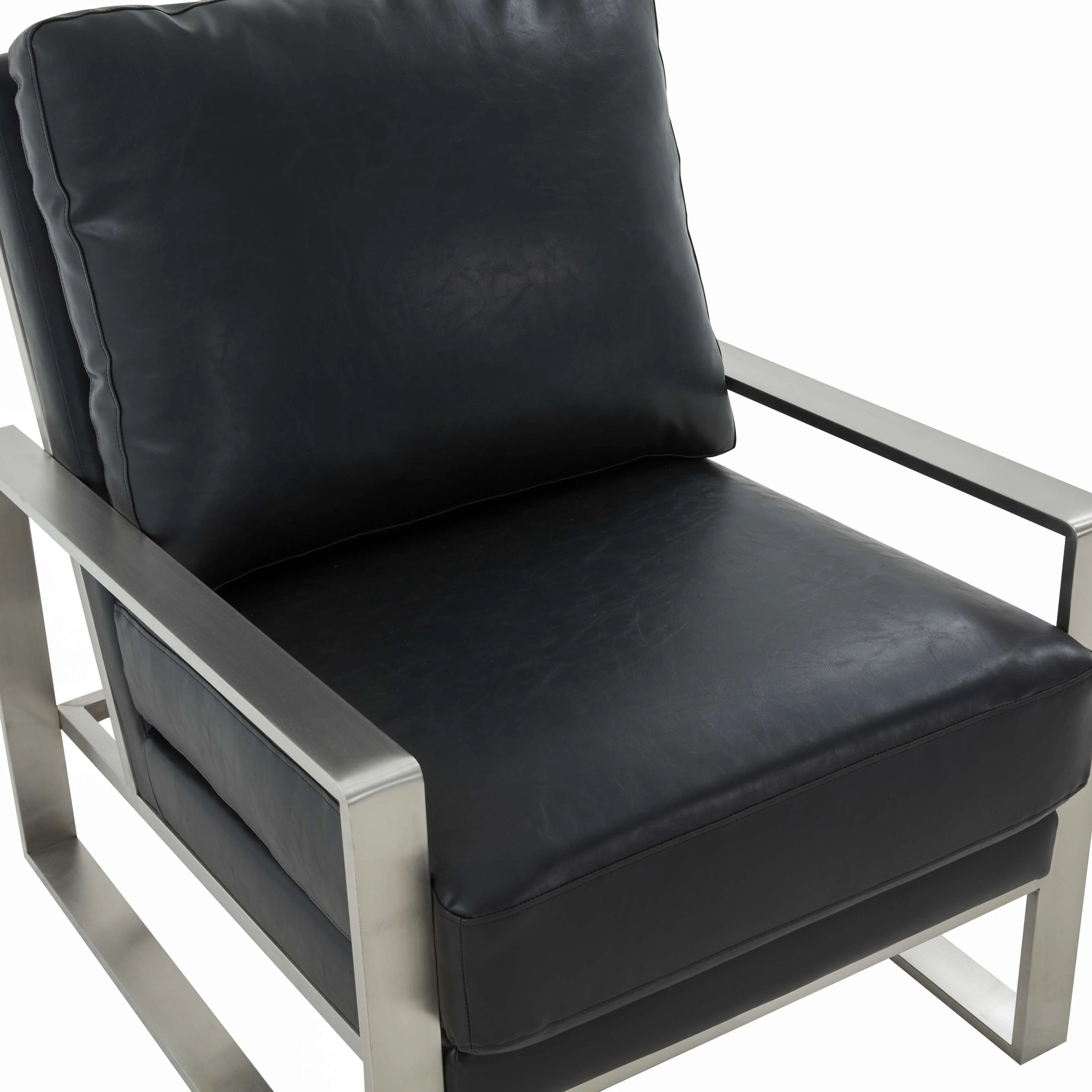 LeisureMod Jefferson Leather Modern Design Accent Armchair With Elegant Silver Frame - Image 2