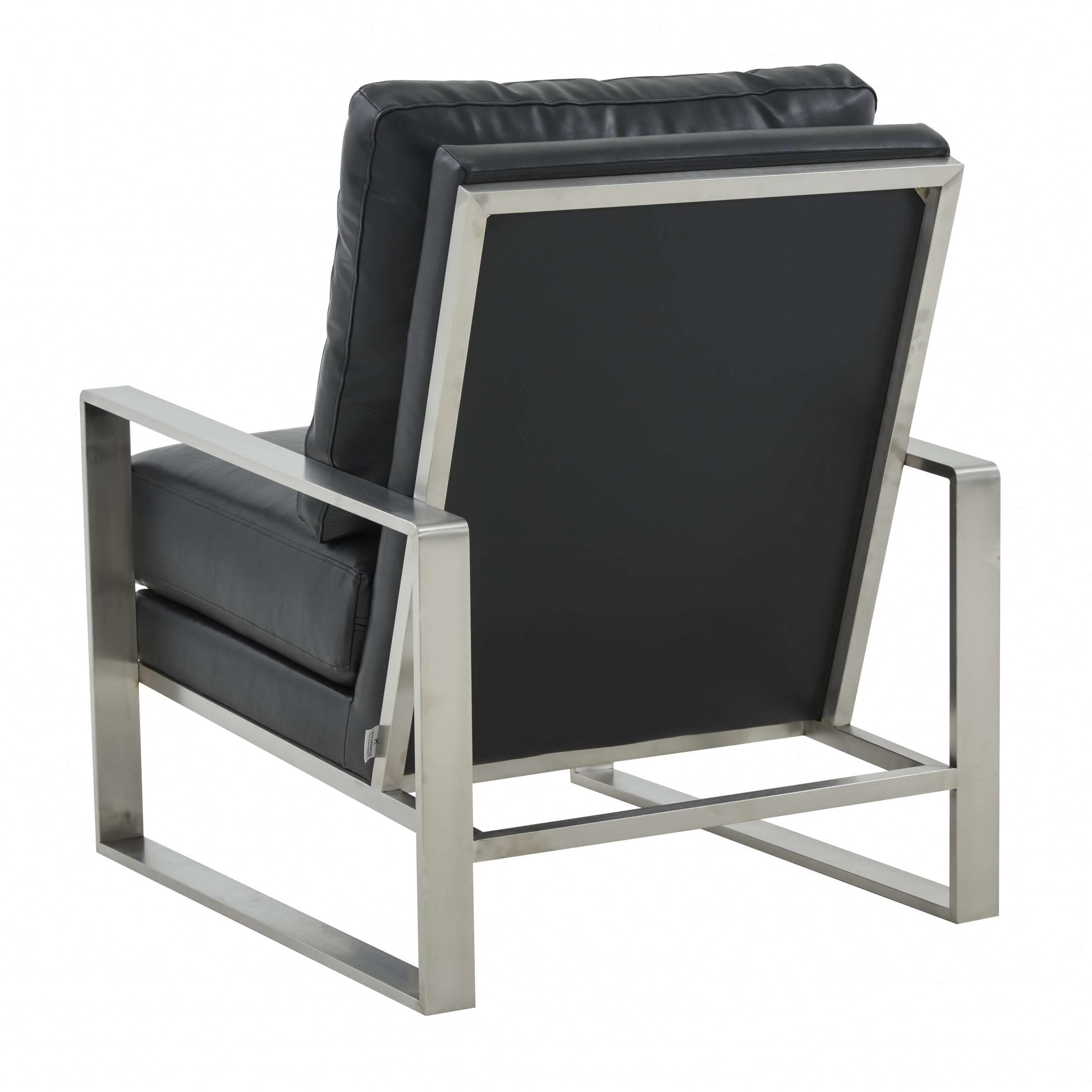 LeisureMod Jefferson Leather Modern Design Accent Armchair With Elegant Silver Frame - Image 3