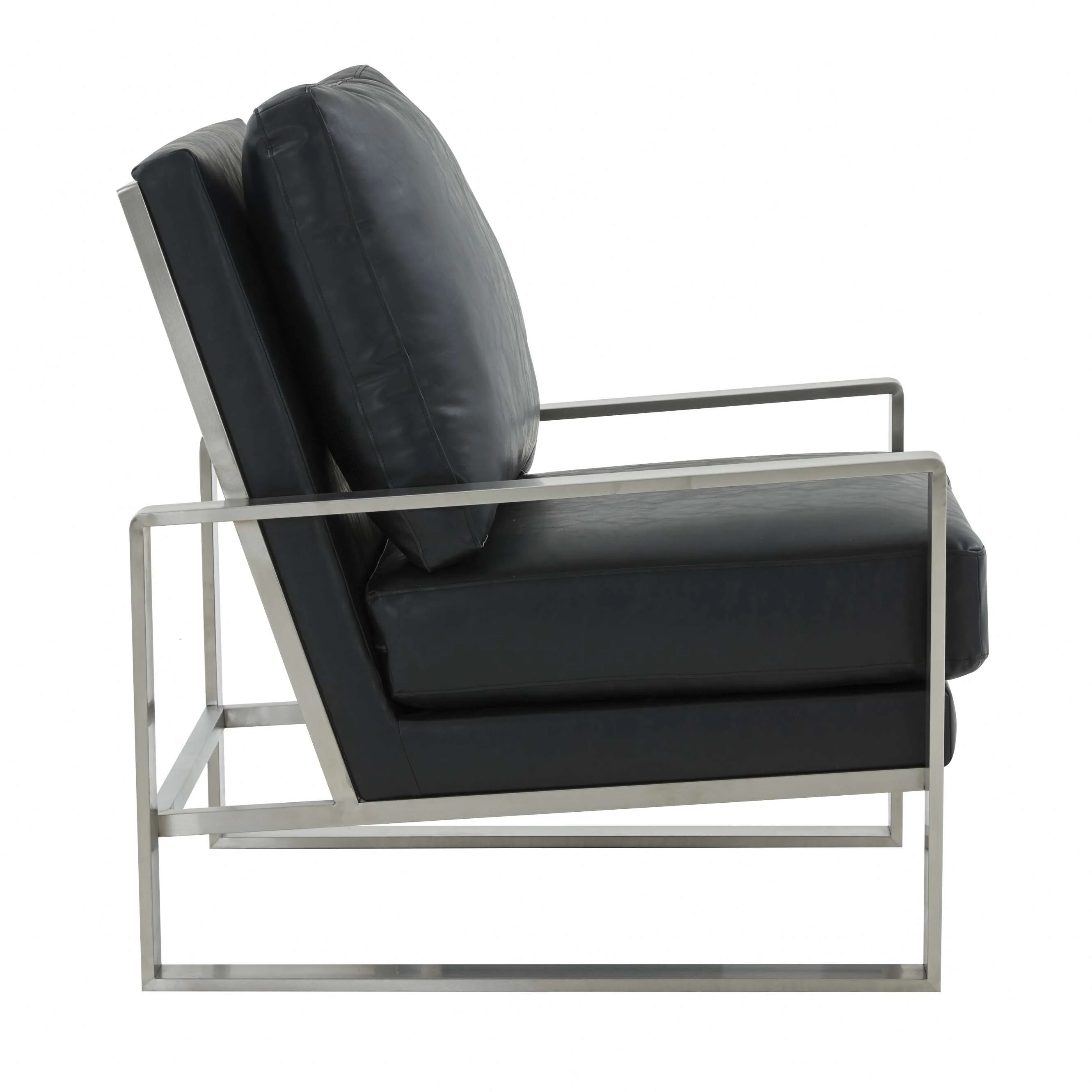 LeisureMod Jefferson Leather Modern Design Accent Armchair With Elegant Silver Frame - Image 4