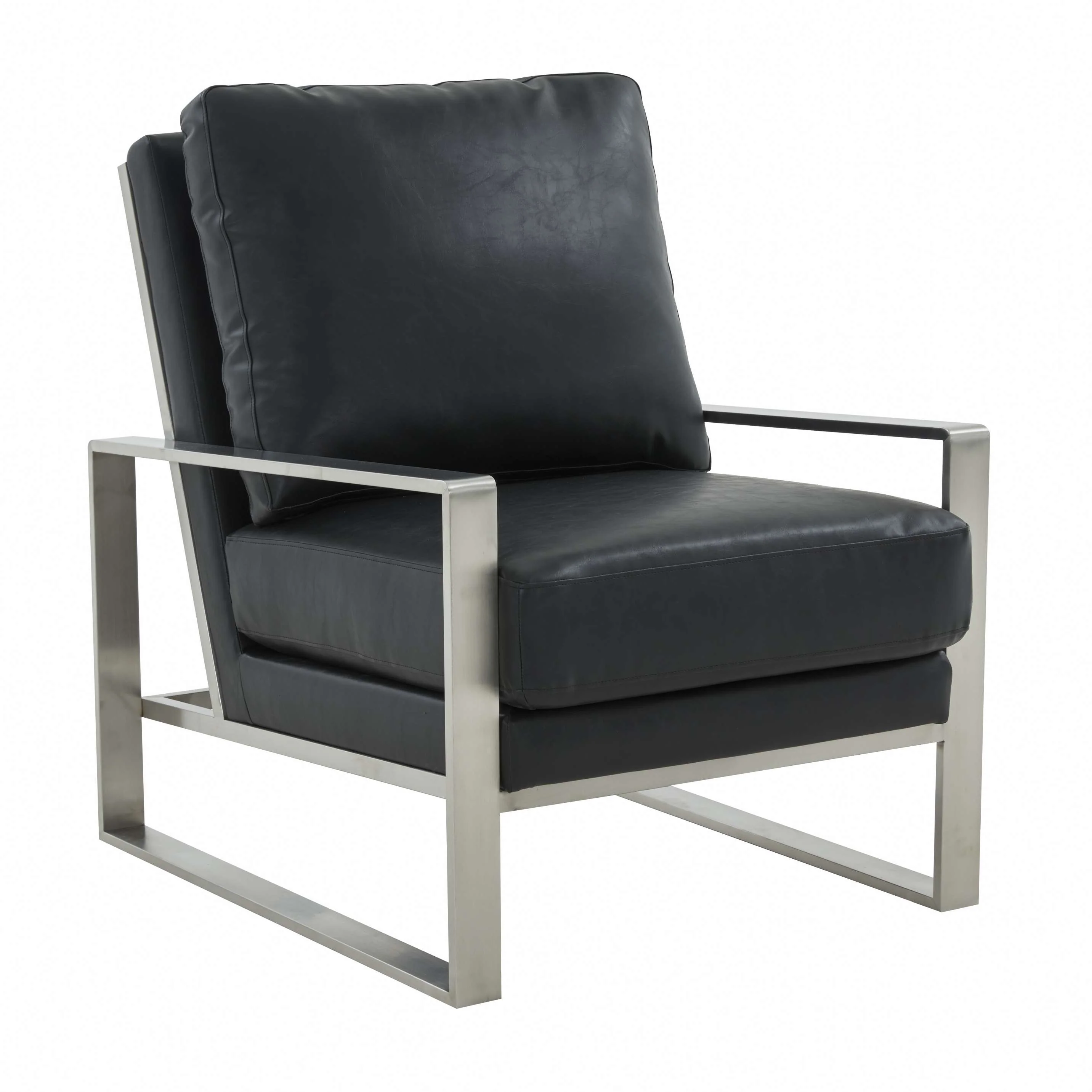 LeisureMod Jefferson Leather Modern Design Accent Armchair With Elegant Silver Frame - Image 5
