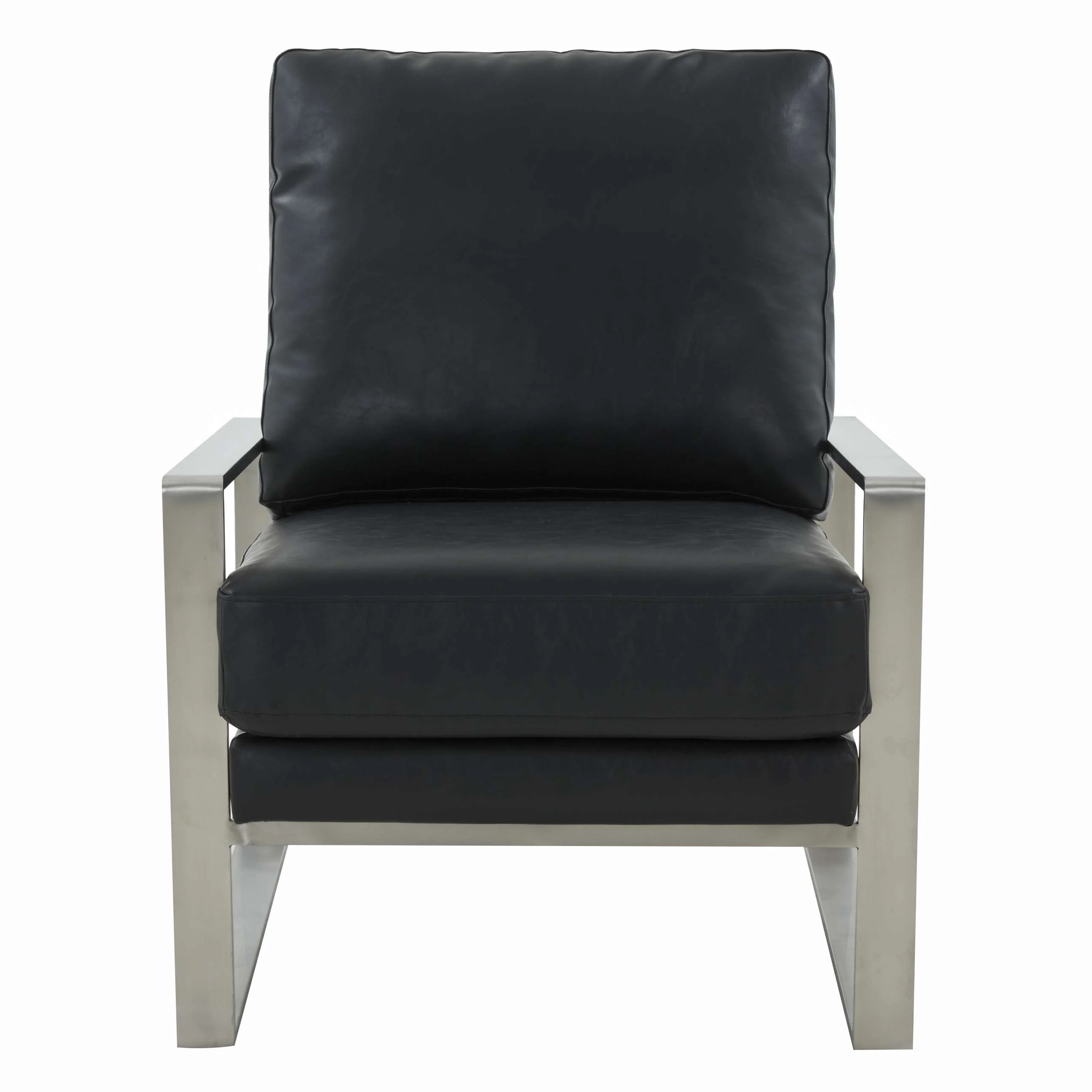 LeisureMod Jefferson Leather Modern Design Accent Armchair With Elegant Silver Frame - Image 6