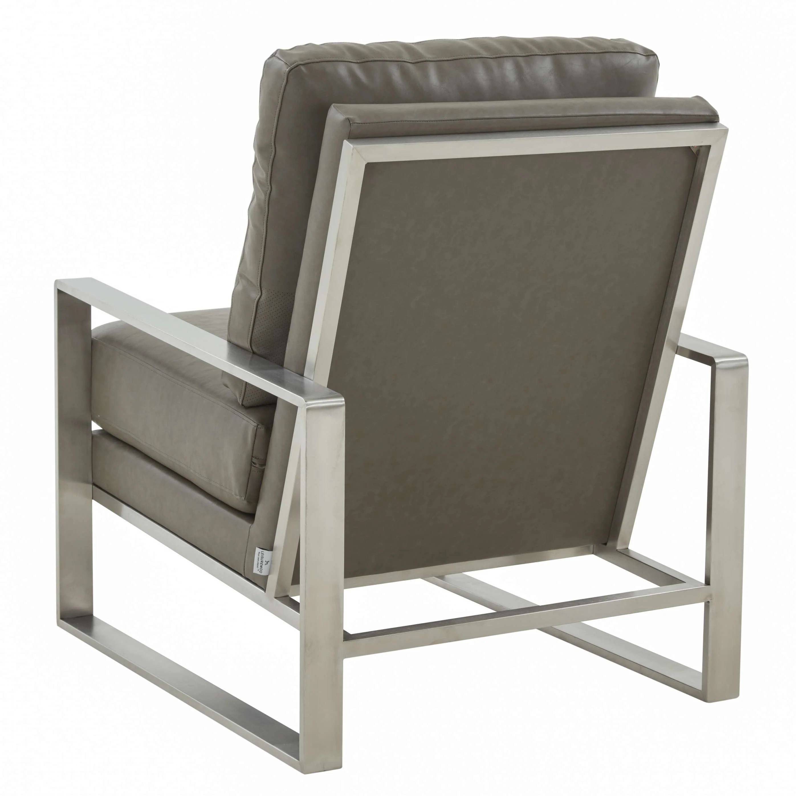 LeisureMod Jefferson Leather Modern Design Accent Armchair With Elegant Silver Frame - Image 9
