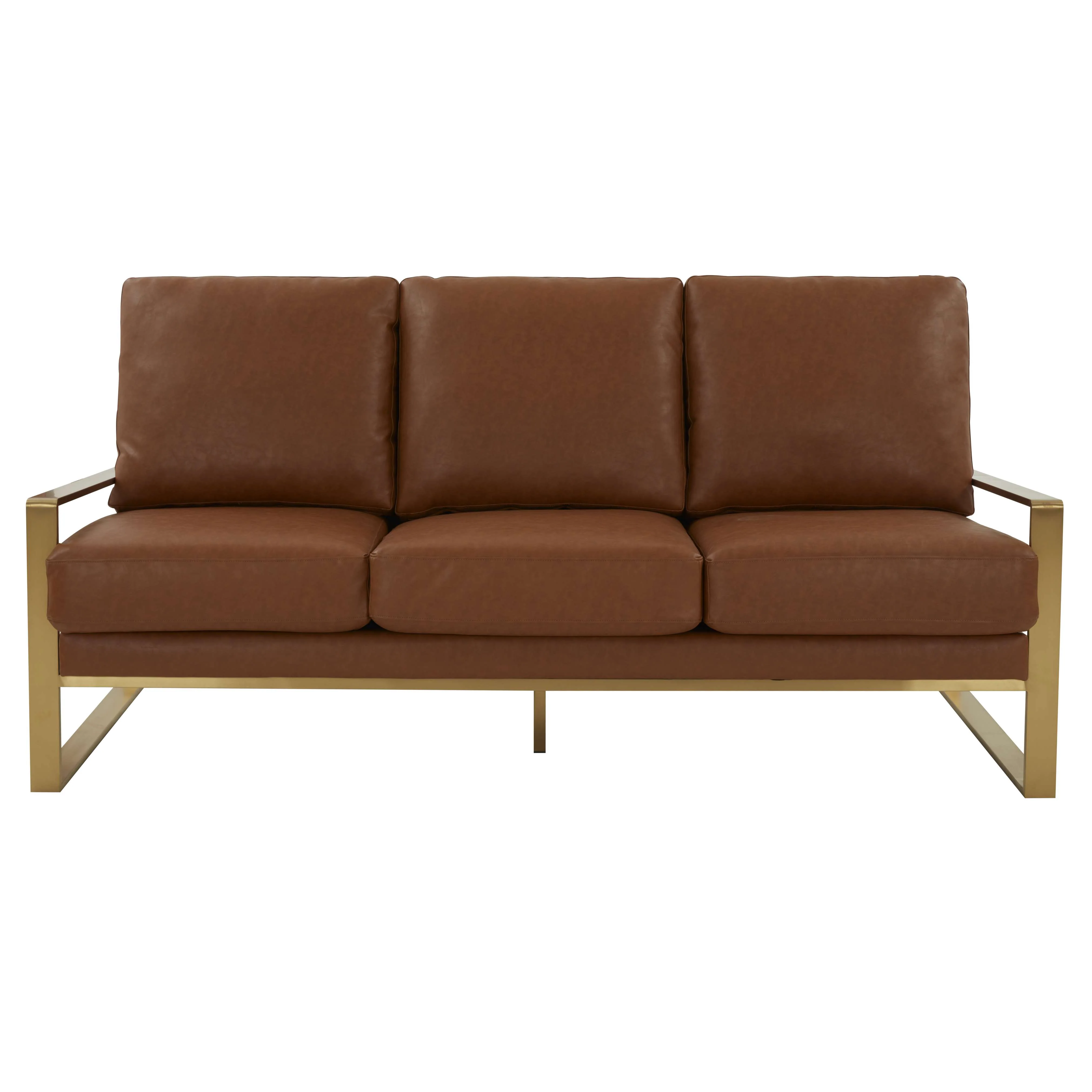 LeisureMod Jefferson Modern Design Leather Sofa With Gold Frame - Image 13