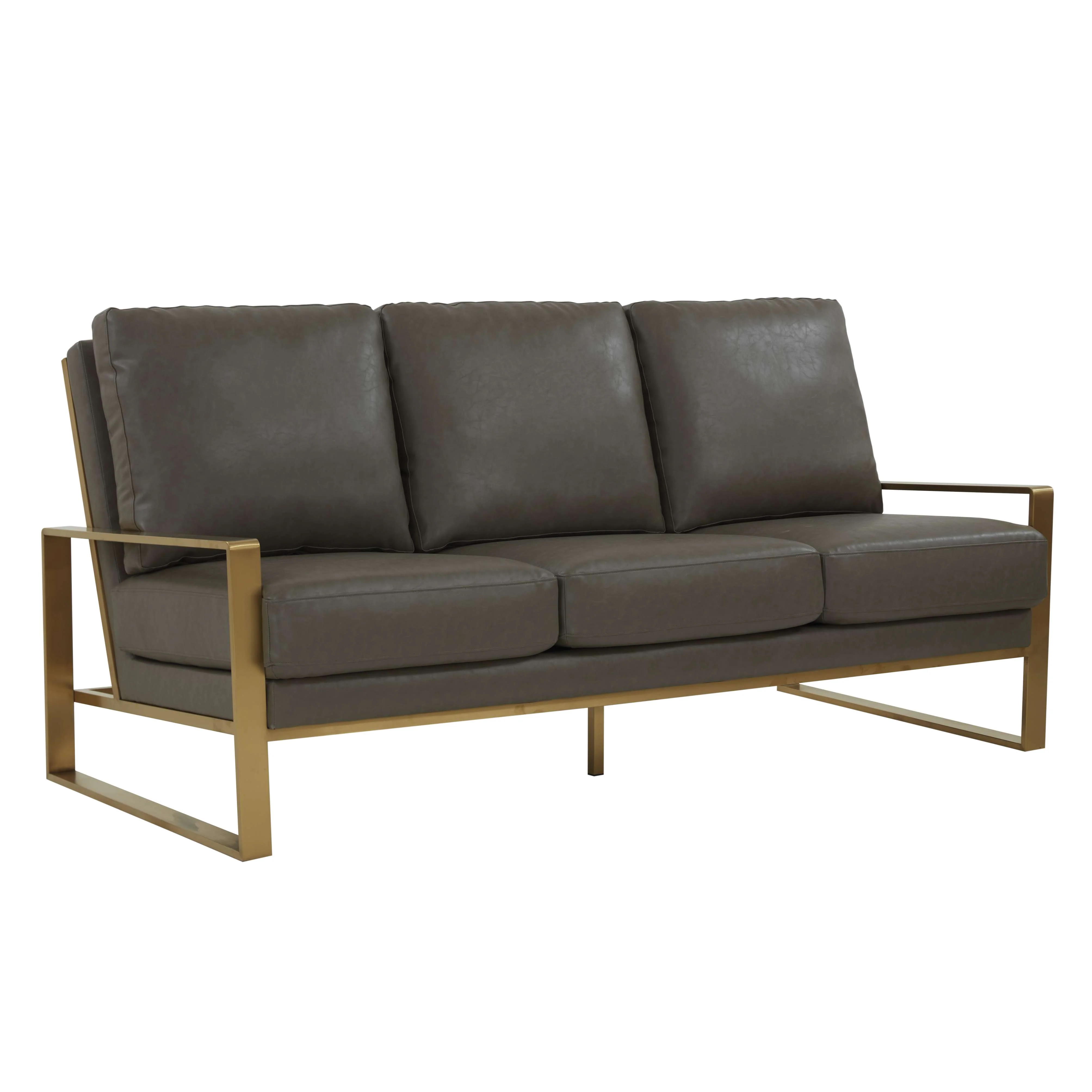 LeisureMod Jefferson Modern Design Leather Sofa With Gold Frame - Image 16