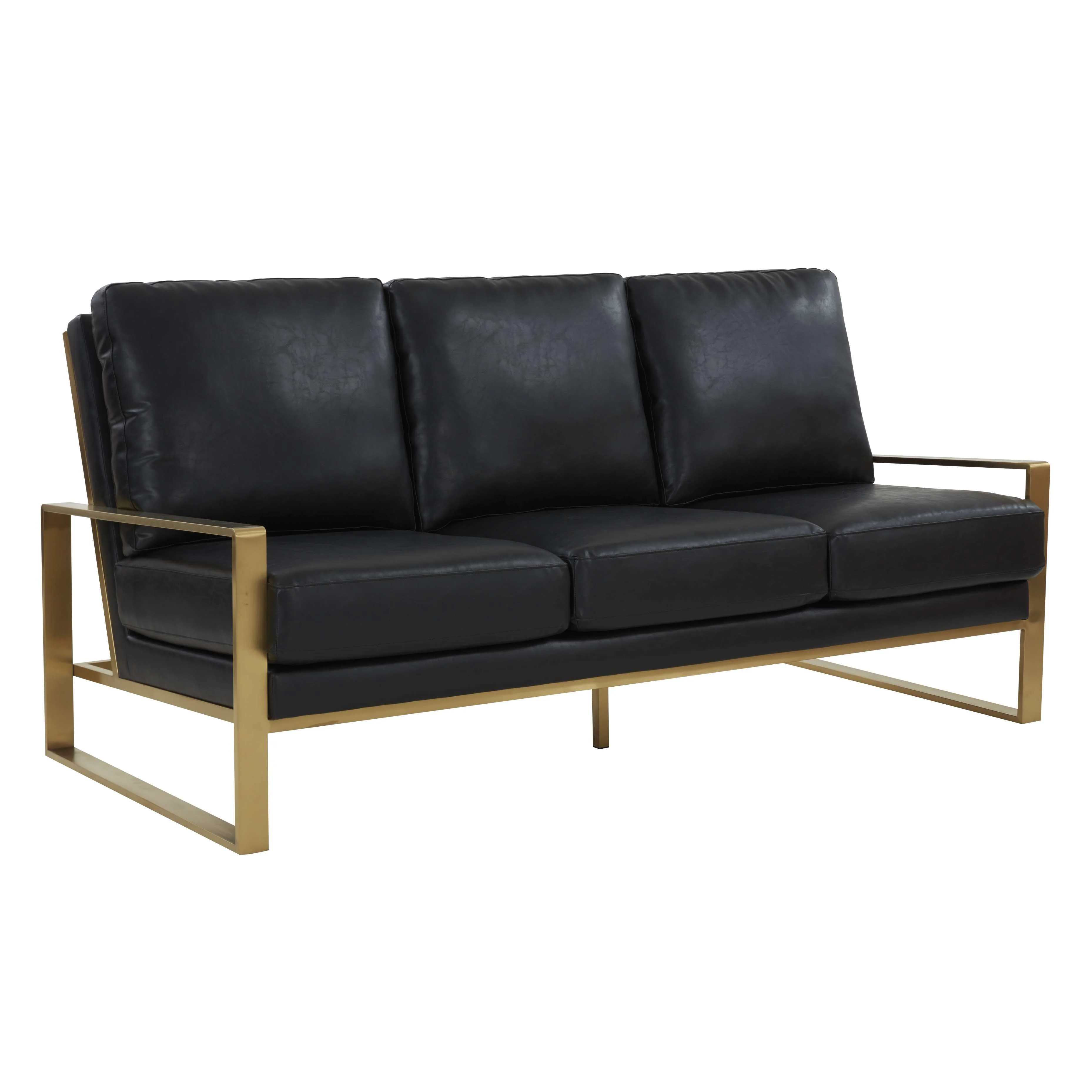 LeisureMod Jefferson Modern Design Leather Sofa With Gold Frame - Image 2