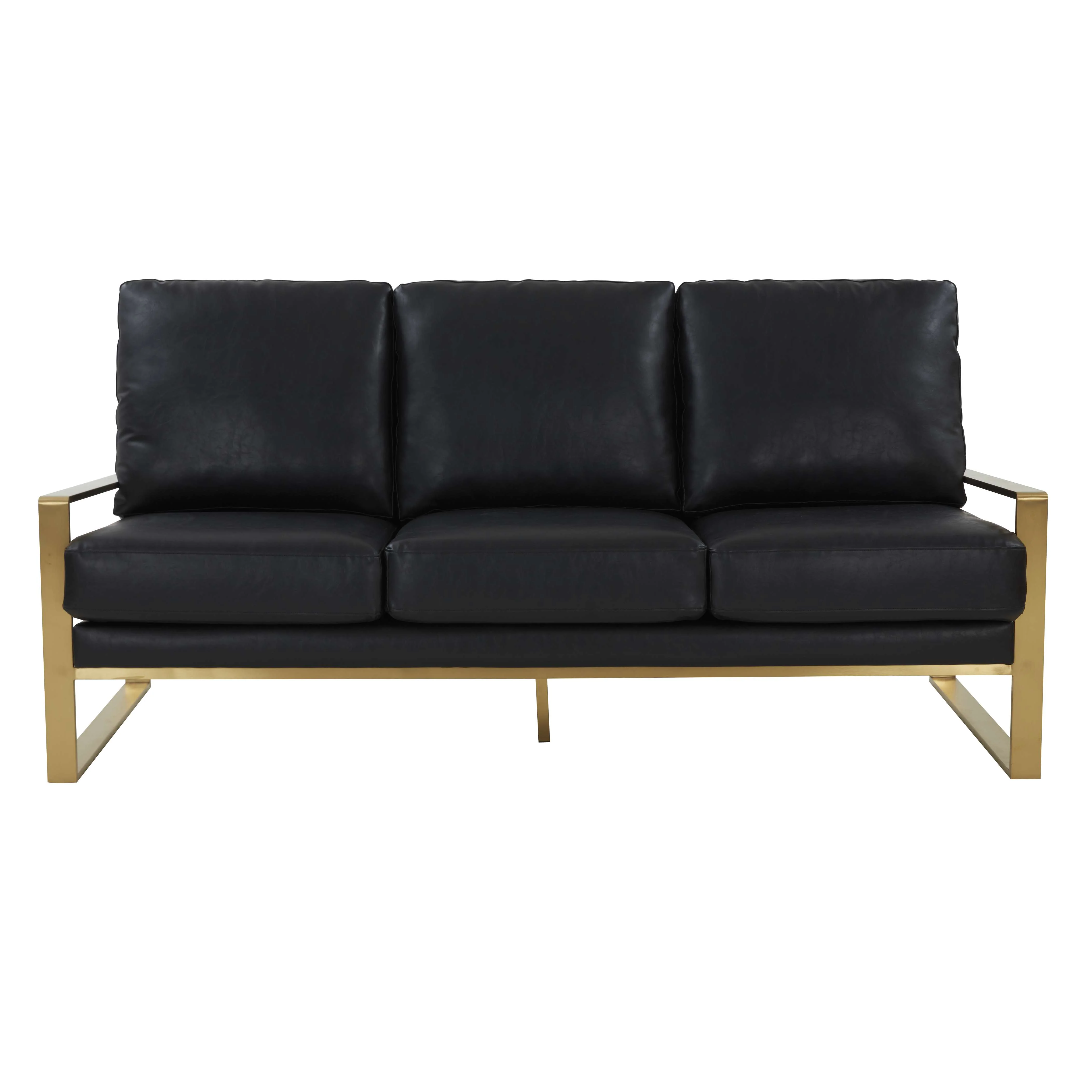 LeisureMod Jefferson Modern Design Leather Sofa With Gold Frame - Image 6