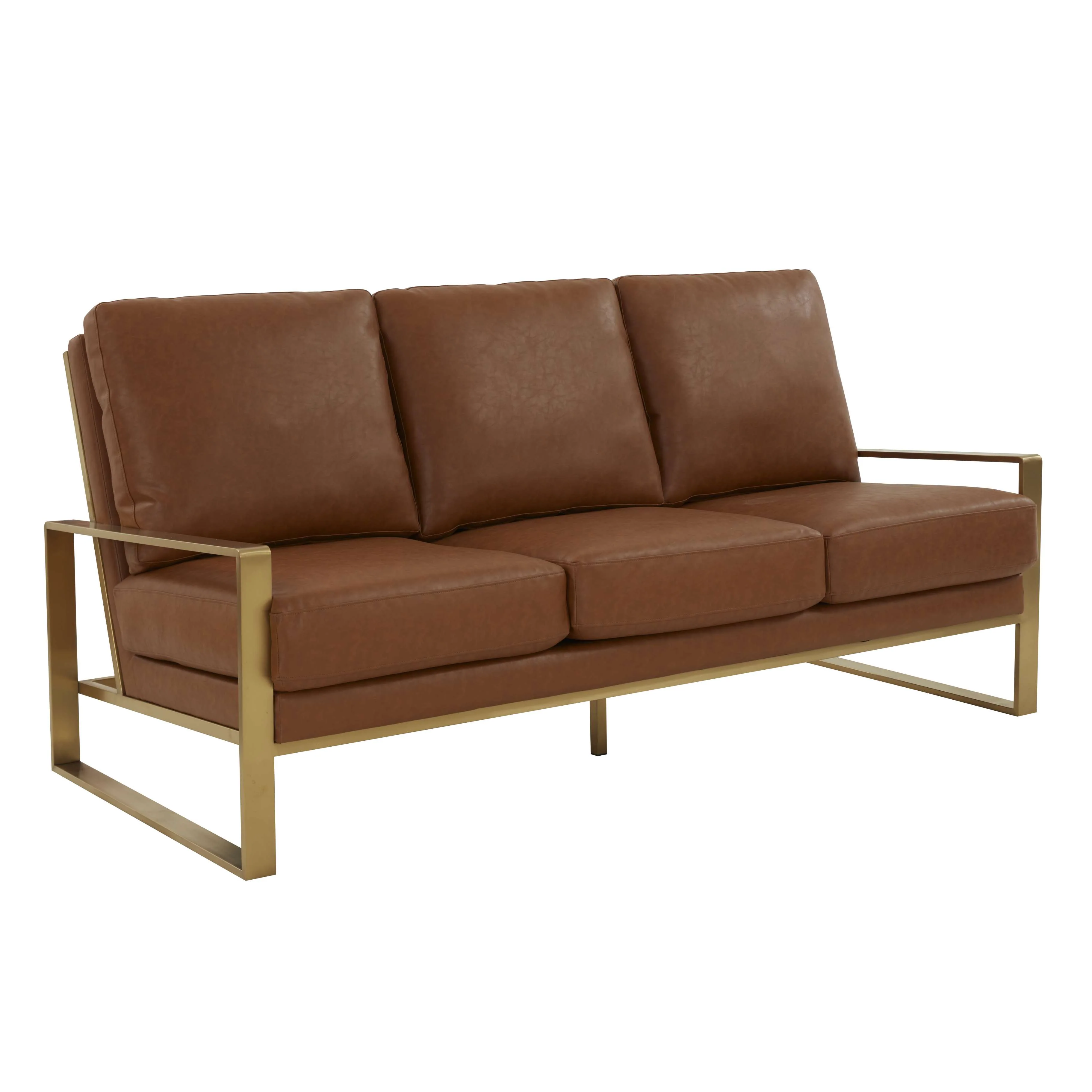 LeisureMod Jefferson Modern Design Leather Sofa With Gold Frame - Image 9