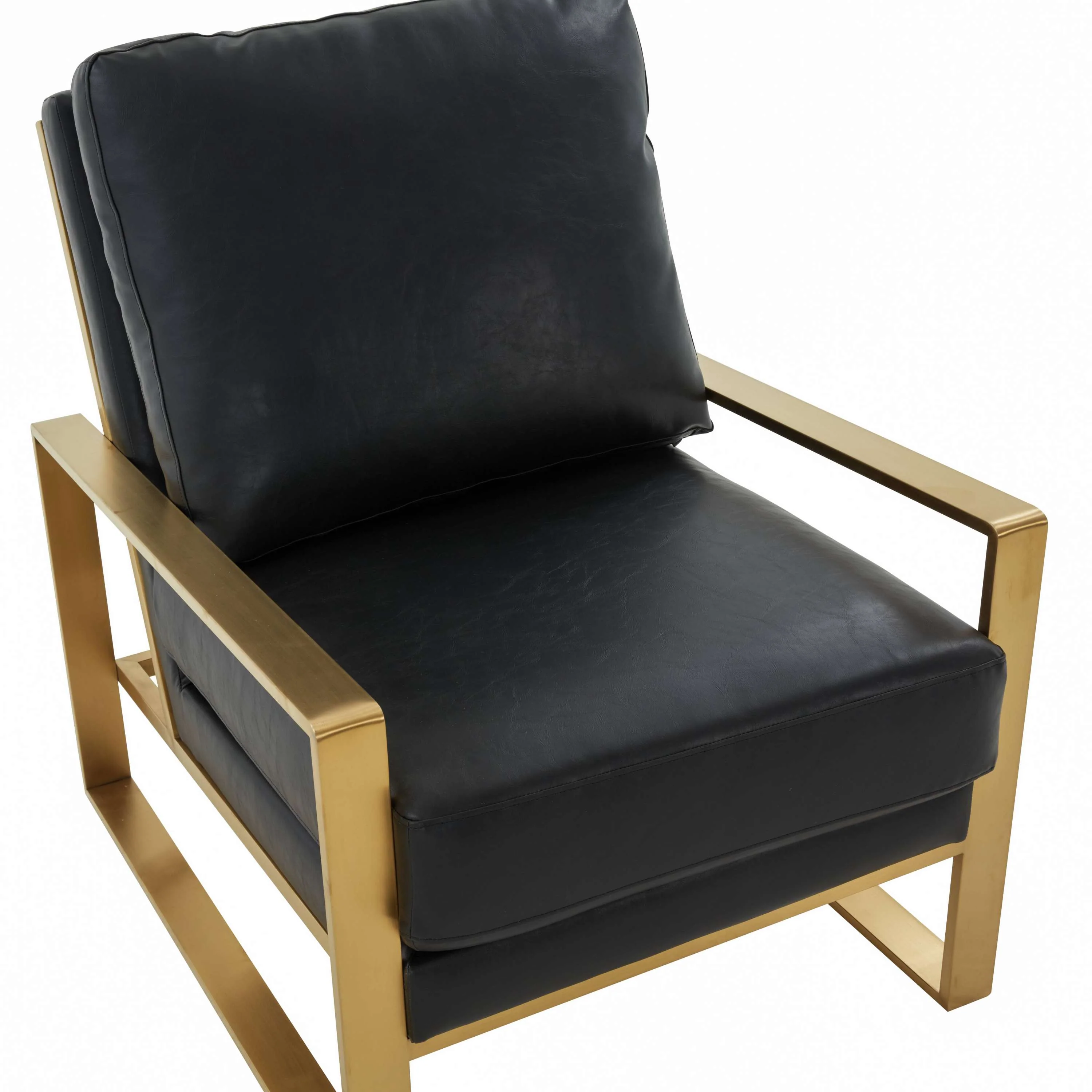 LeisureMod Jefferson Modern Leather Armchair with Gold Frame and Round Coffee Table with Glass Top and Metal Base - Image 2