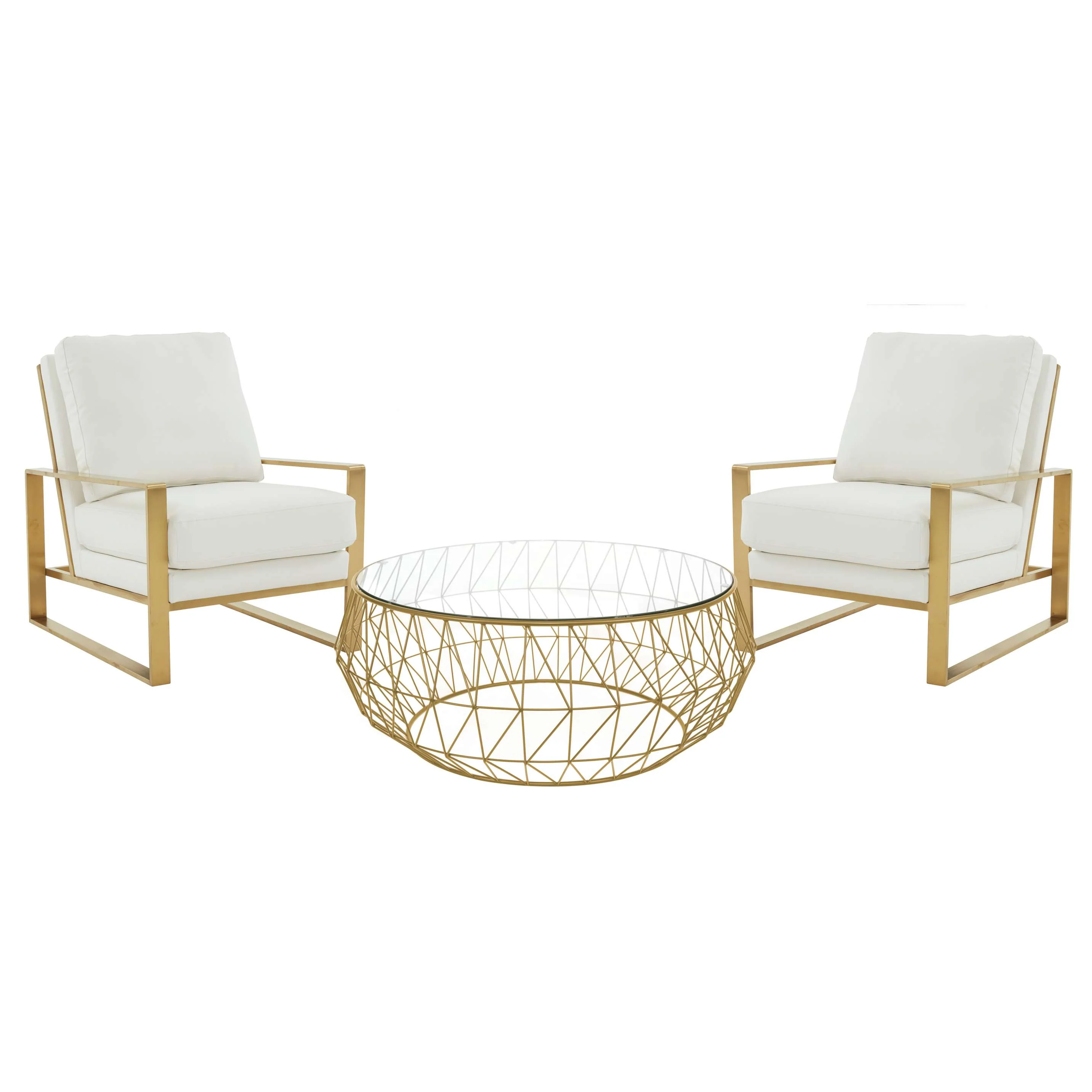 LeisureMod Jefferson Modern Leather Armchair with Gold Frame and Round Coffee Table with Glass Top and Metal Base - Image 40
