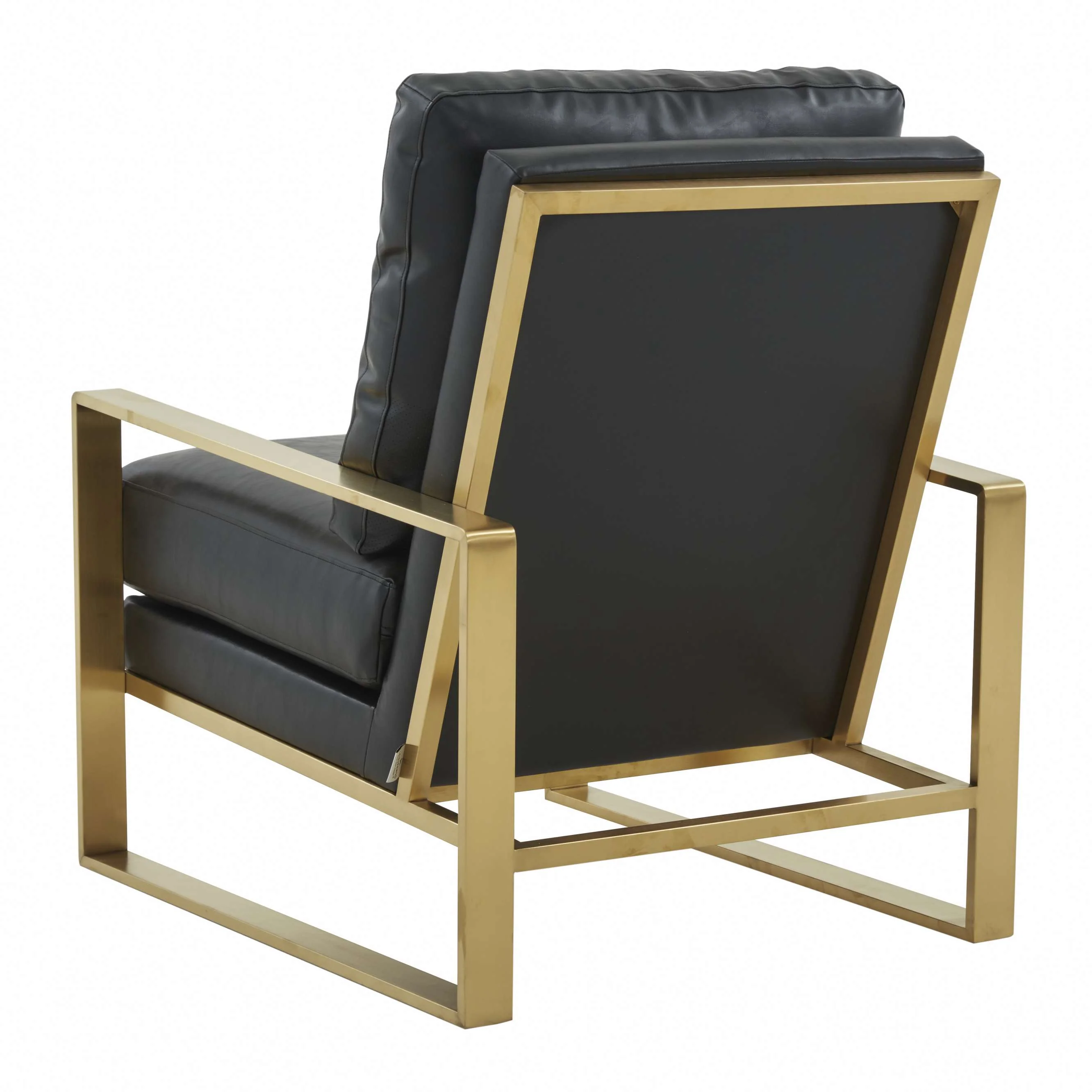 LeisureMod Jefferson Modern Leather Armchair with Gold Frame and Round Coffee Table with Glass Top and Metal Base - Image 5