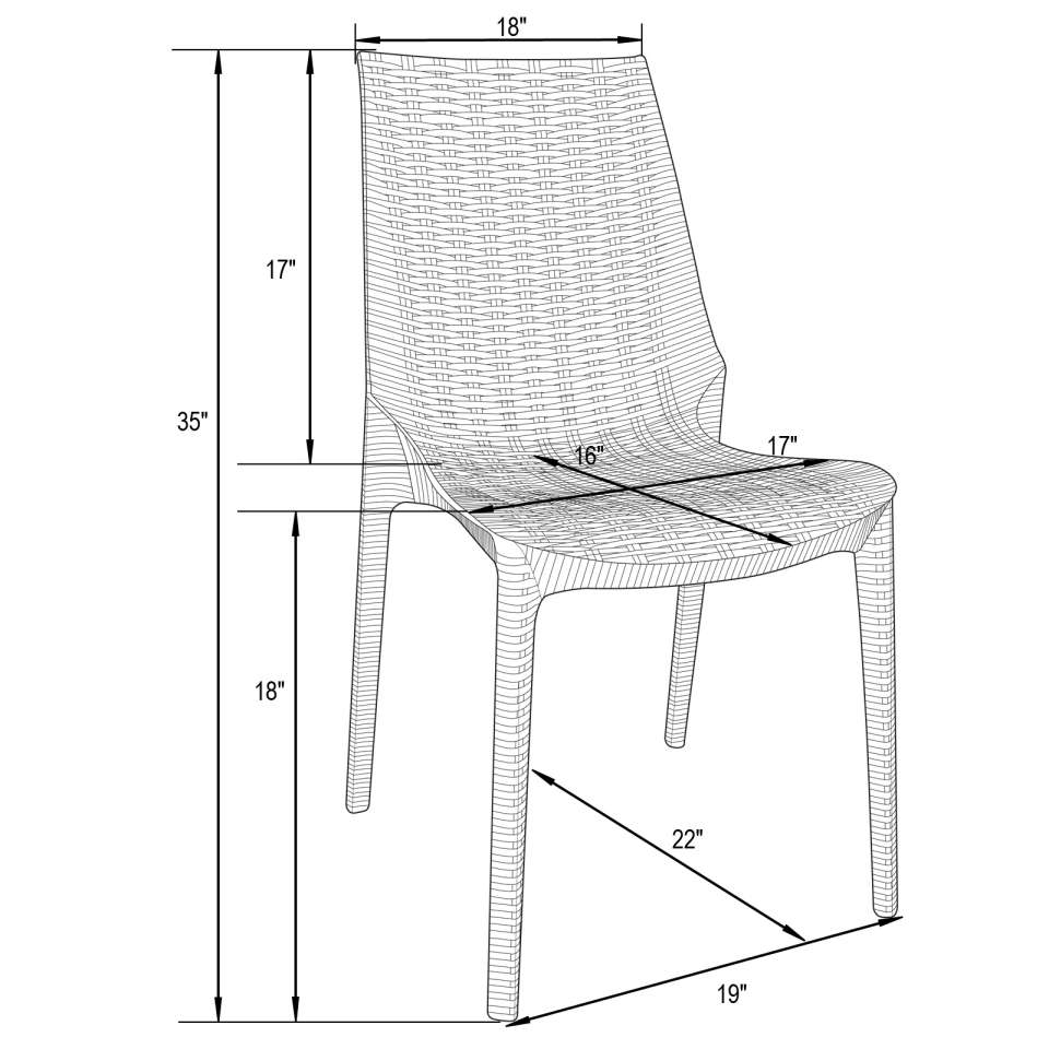 LeisureMod Kent 5-Piece Outdoor Dining Set with Plastic Square Table and 4 Stackable Chairs with Weave Design - Image 16
