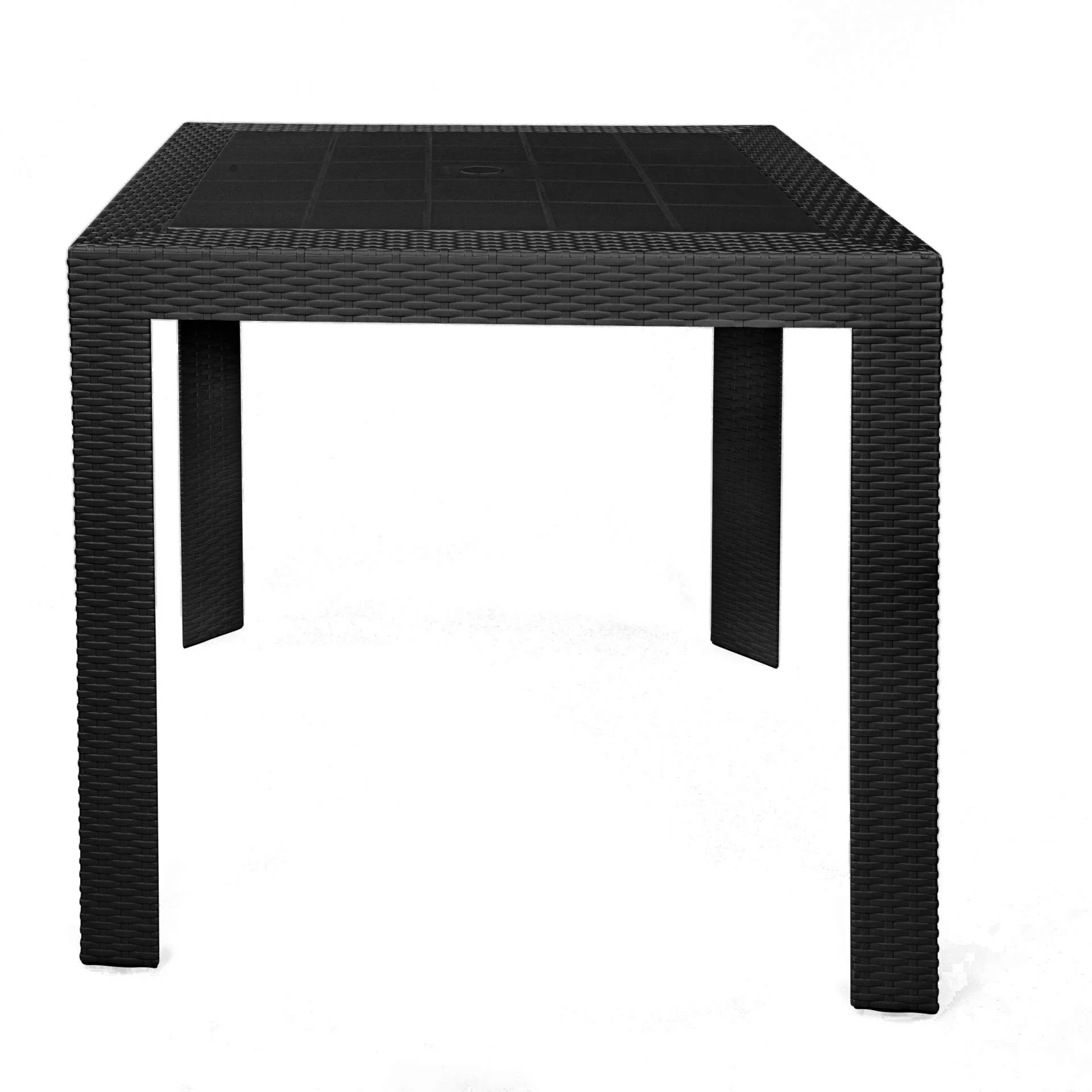 LeisureMod Kent 5-Piece Outdoor Dining Set with Plastic Square Table and 4 Stackable Chairs with Weave Design - Image 19