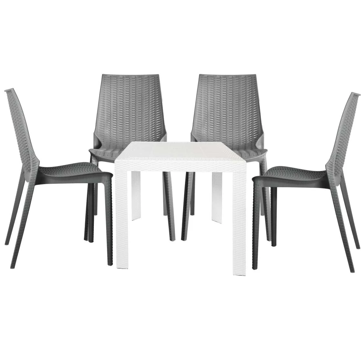 LeisureMod Kent 5-Piece Outdoor Dining Set with Plastic Square Table and 4 Stackable Chairs with Weave Design - Image 27