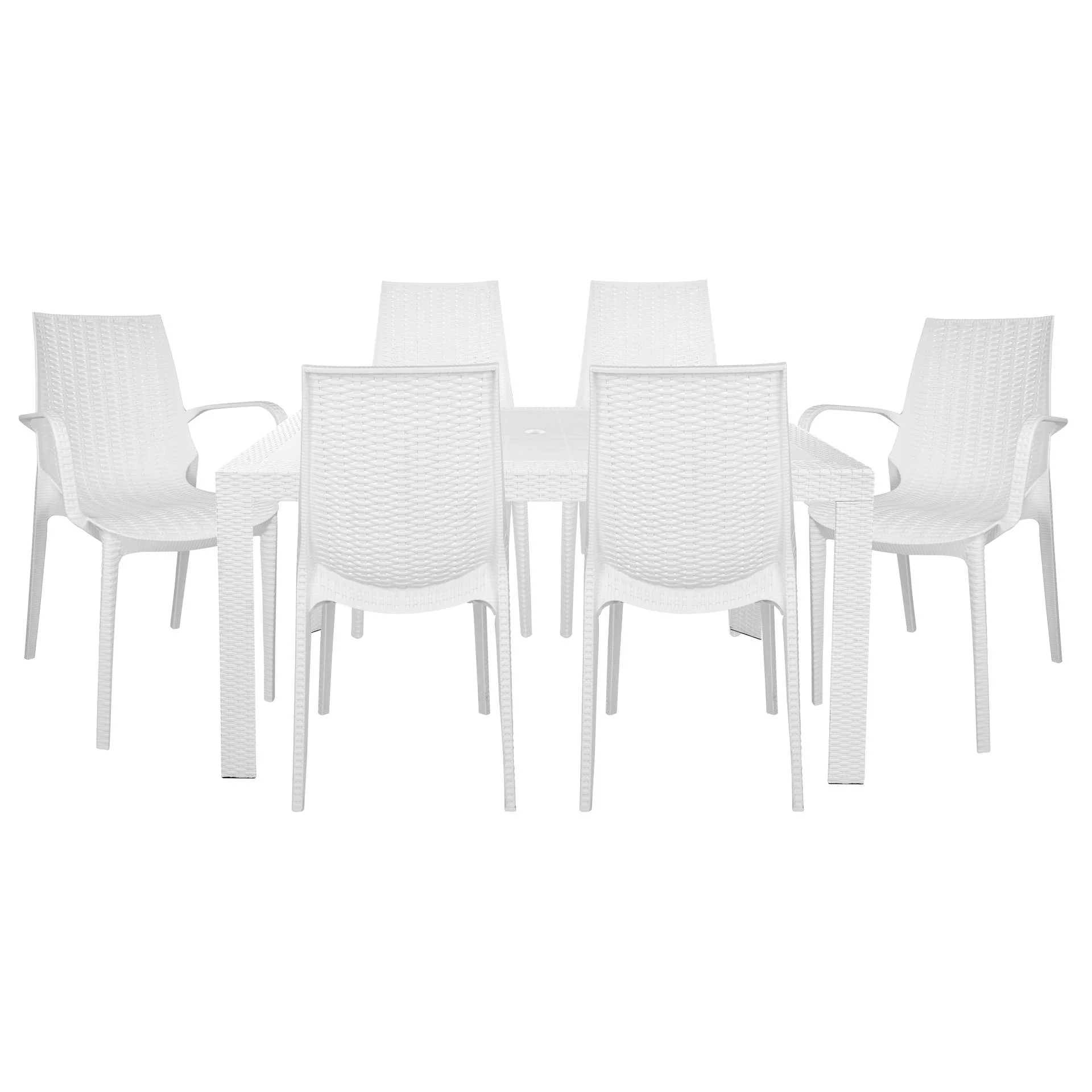 LeisureMod Kent Mid-Century 7-Piece Rectangular Outdoor Dining Set with 4 Side Chairs and 2 Armchairs - Image 22