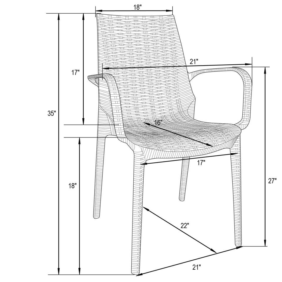 LeisureMod Kent Mid-Century 7-Piece Rectangular Outdoor Dining Set with 4 Side Chairs and 2 Armchairs - Image 45