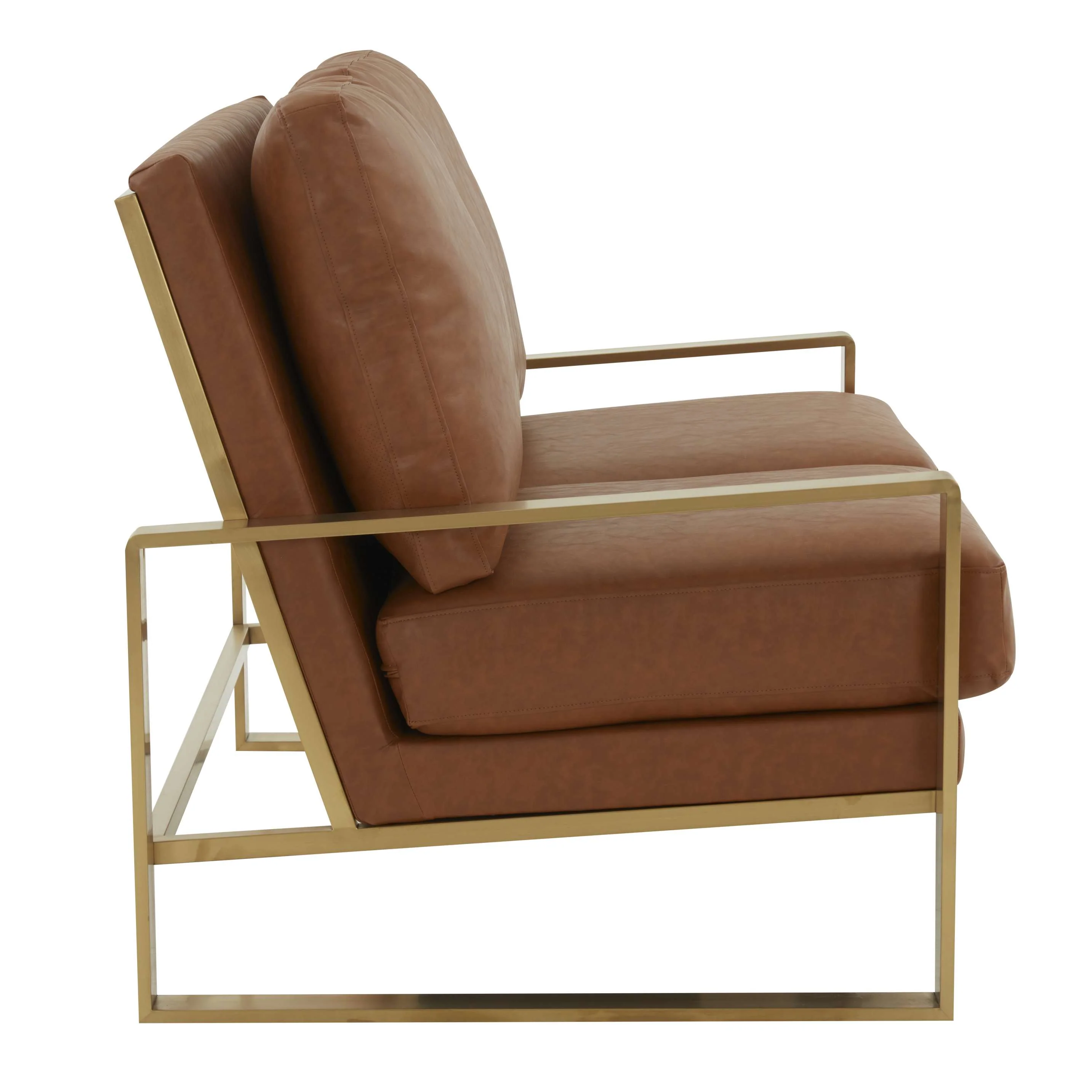 LeisureMod Leather Loveseat - Gold Frame - Black - Image 10