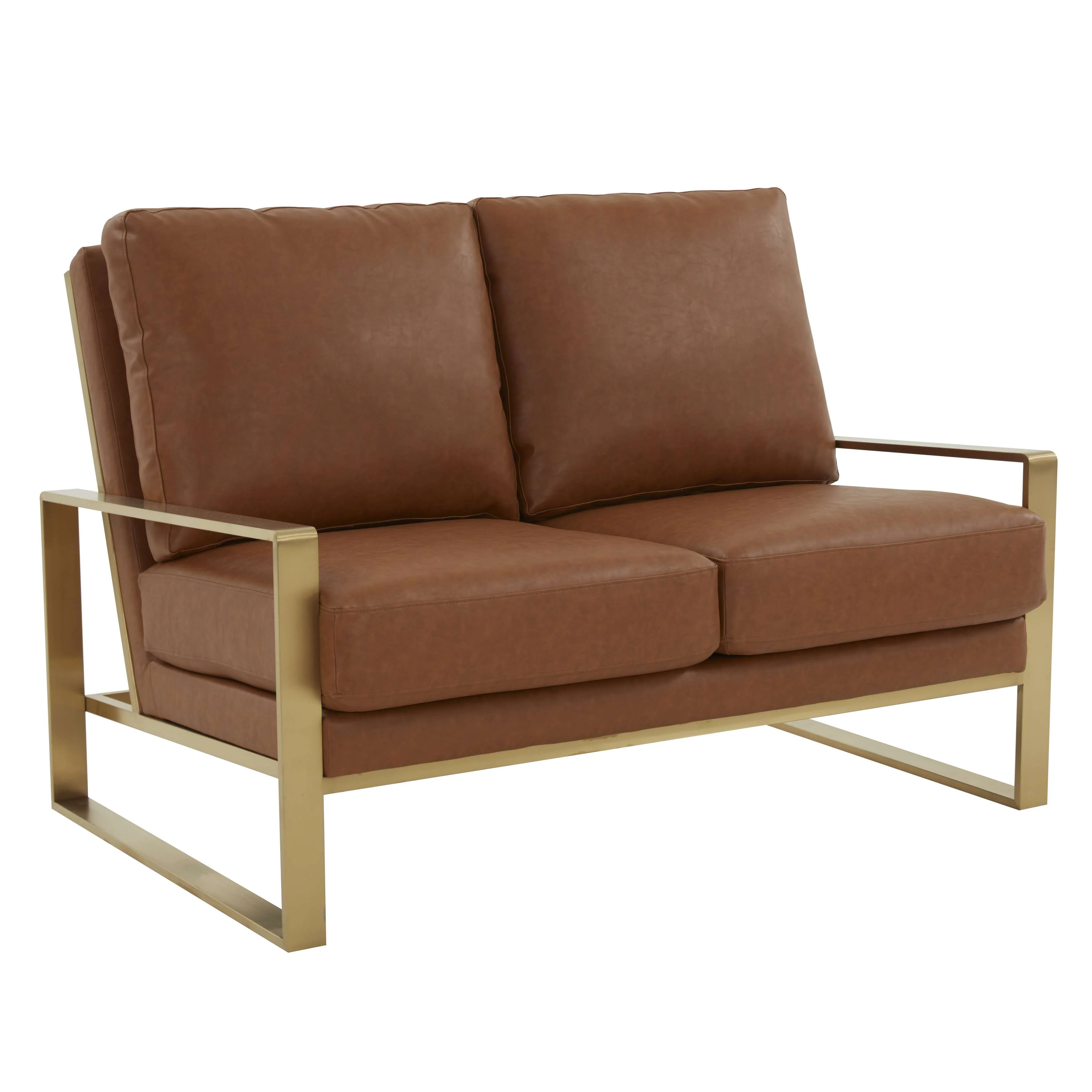 LeisureMod Leather Loveseat - Gold Frame - Black - Image 11