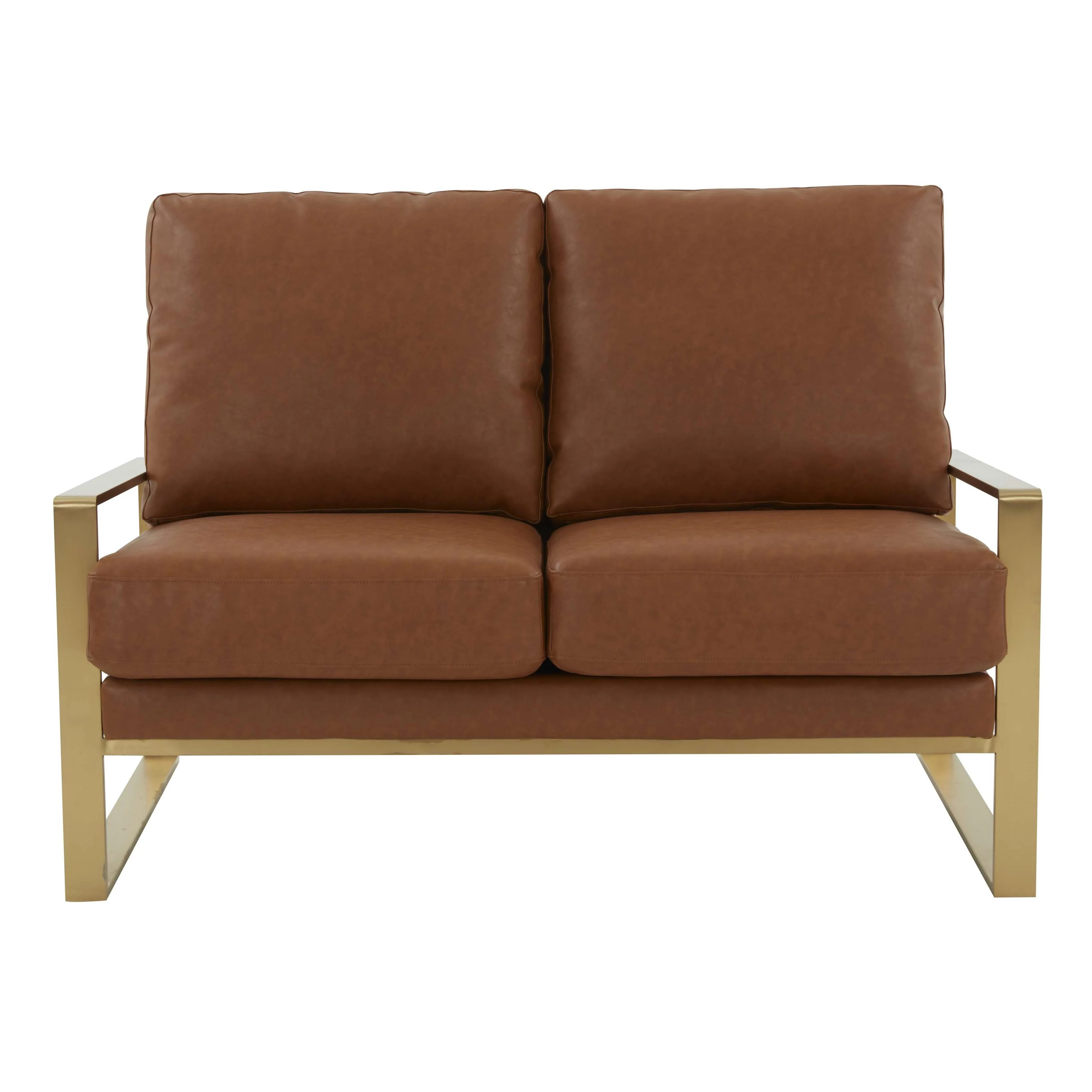 LeisureMod Leather Loveseat - Gold Frame - Black - Image 12