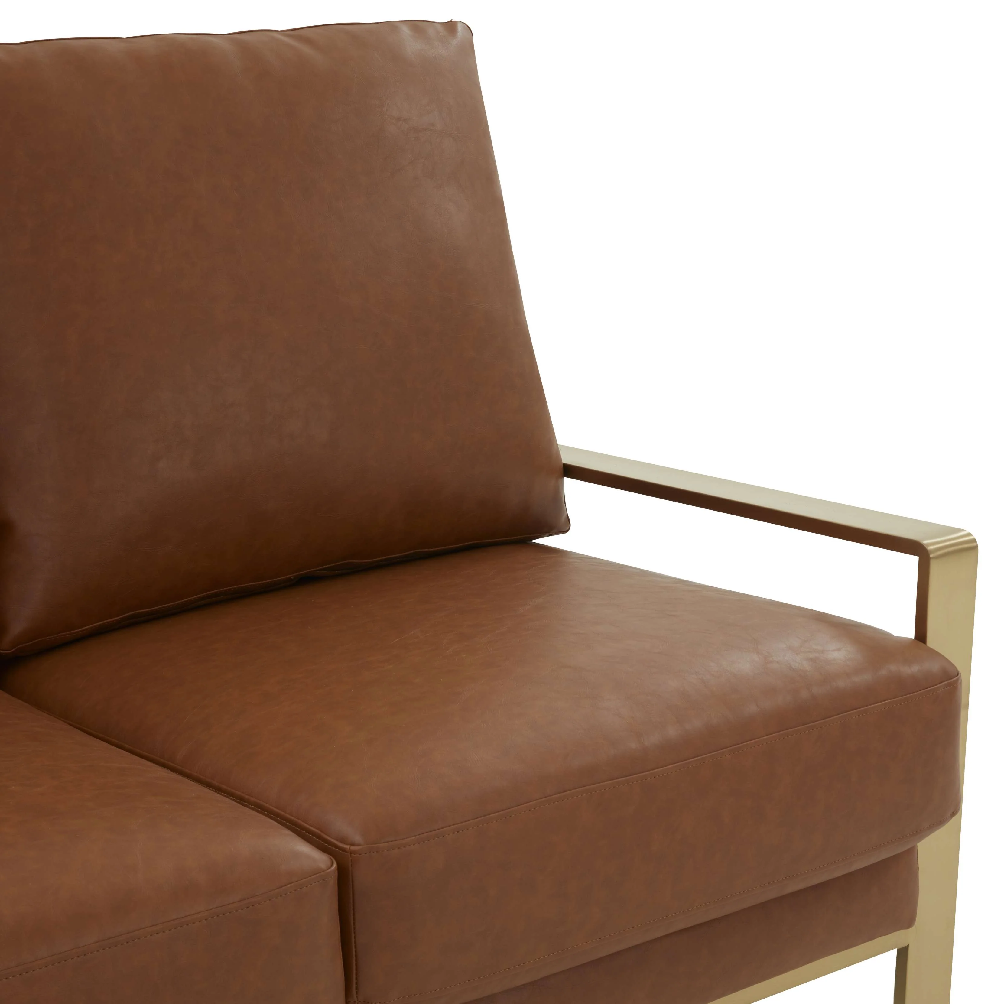 LeisureMod Leather Loveseat - Gold Frame - Black - Image 13