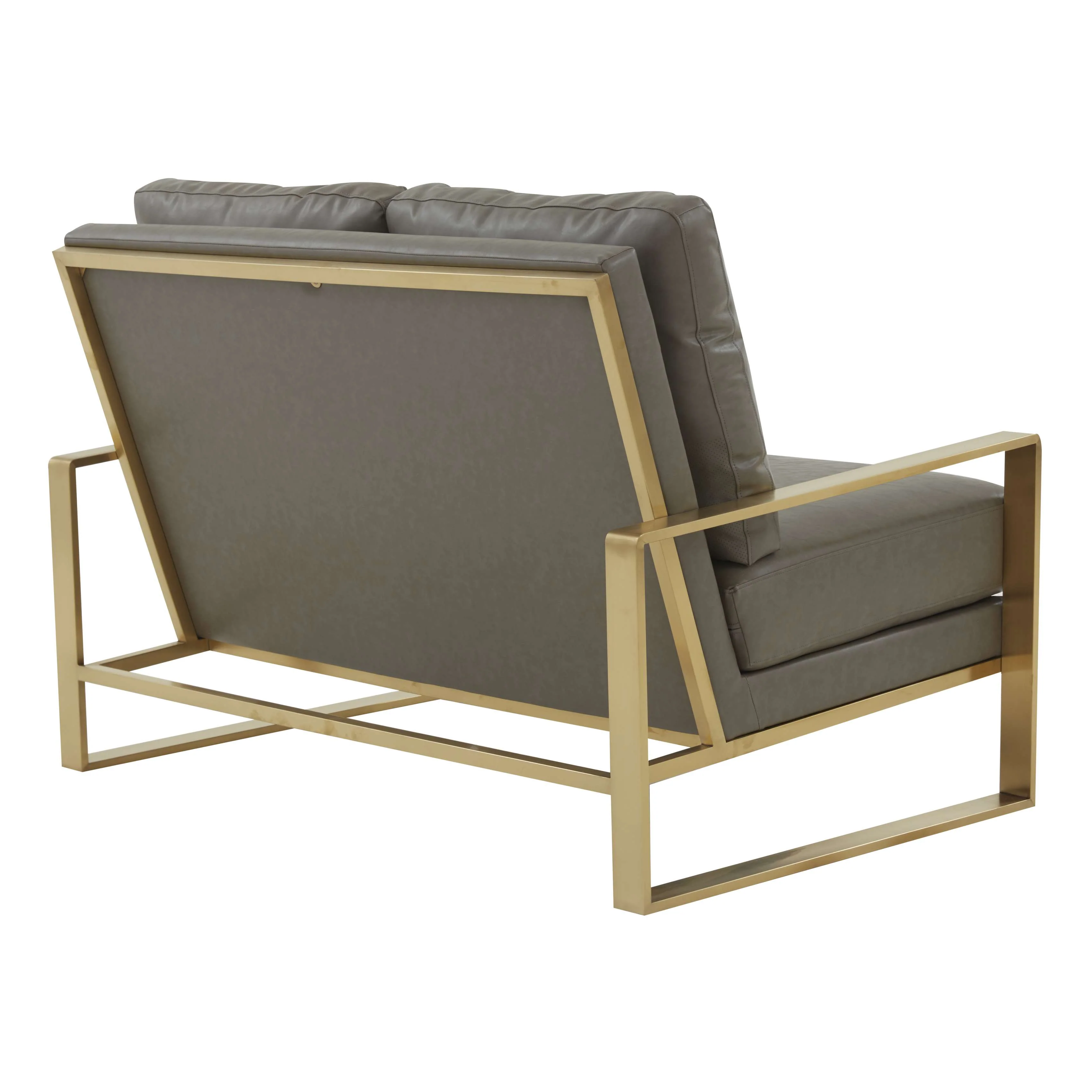 LeisureMod Leather Loveseat - Gold Frame - Black - Image 15