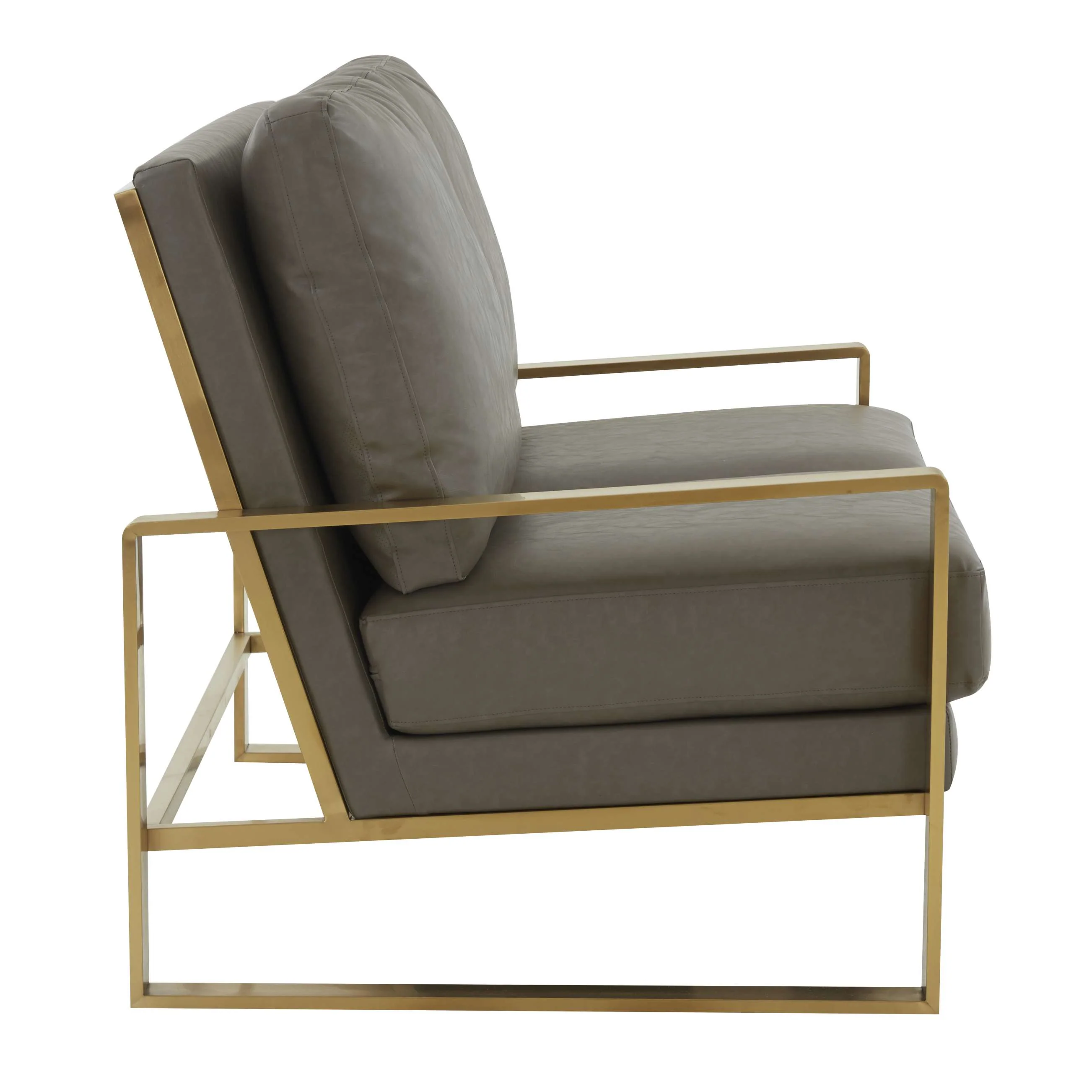 LeisureMod Leather Loveseat - Gold Frame - Black - Image 16