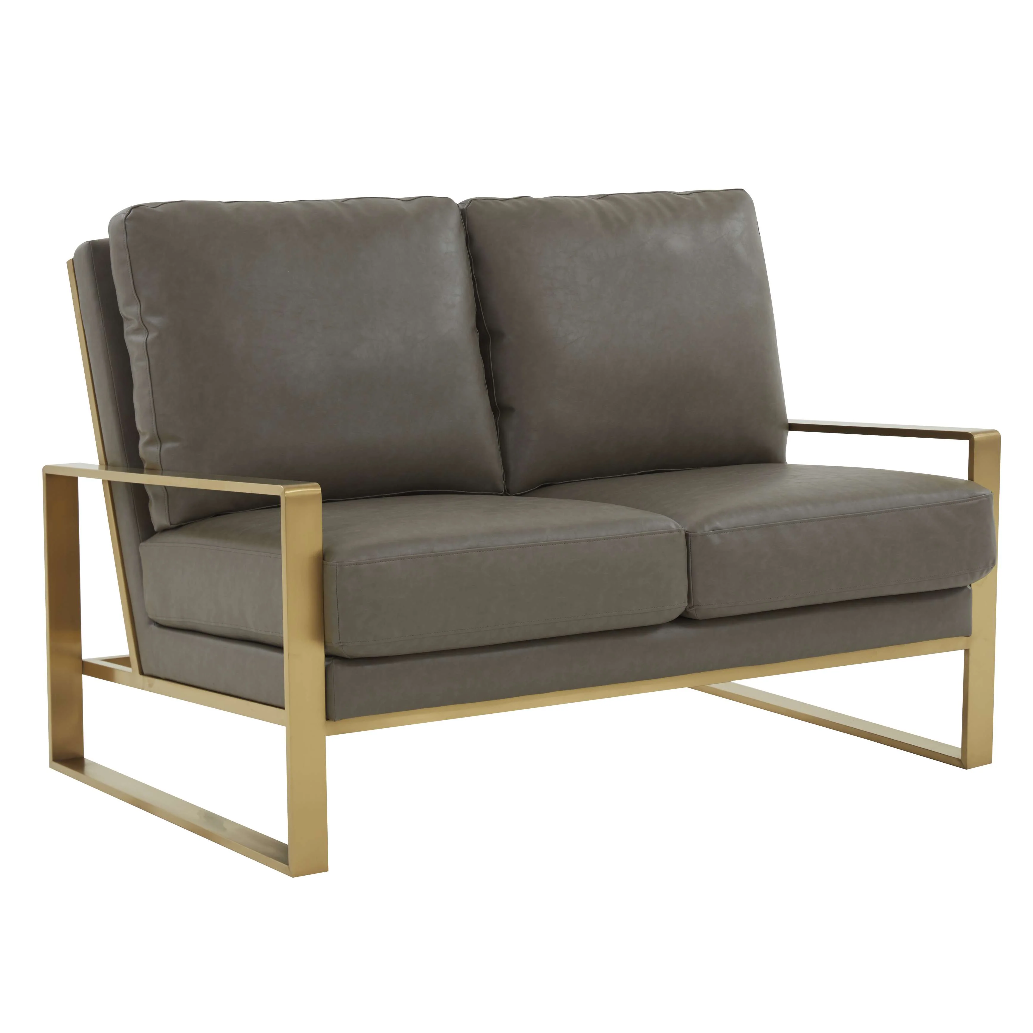 LeisureMod Leather Loveseat - Gold Frame - Black - Image 17