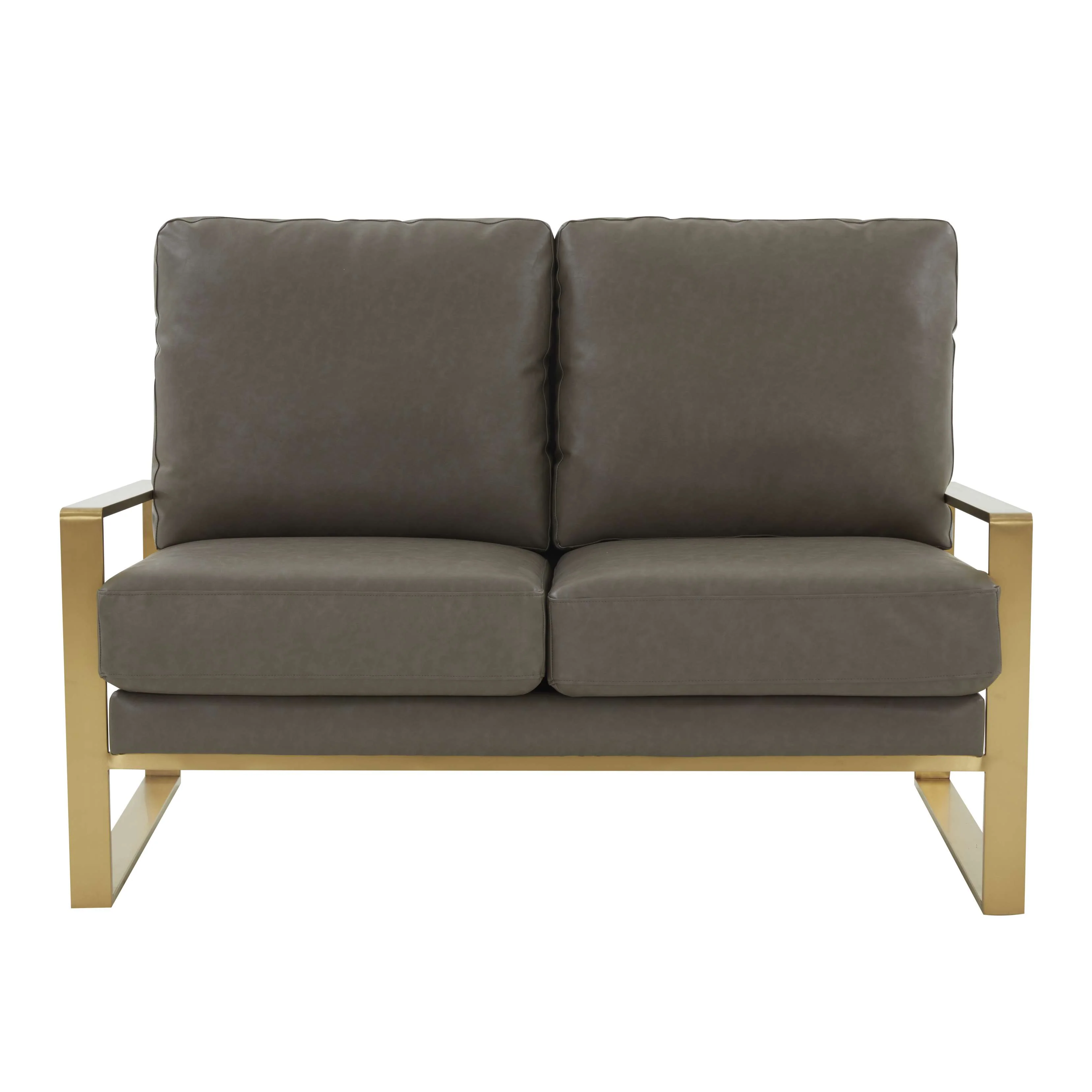 LeisureMod Leather Loveseat - Gold Frame - Black - Image 18