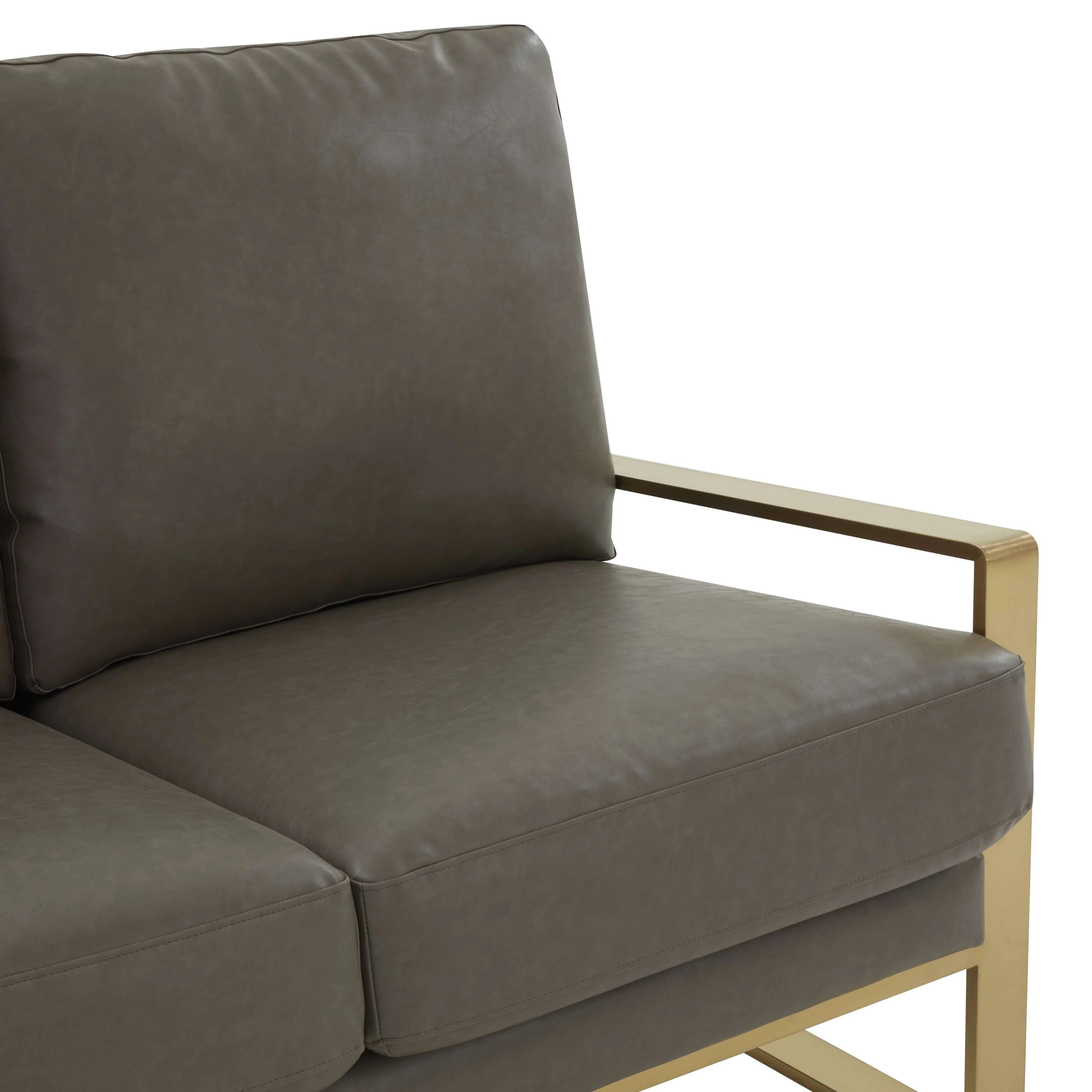 LeisureMod Leather Loveseat - Gold Frame - Black - Image 19