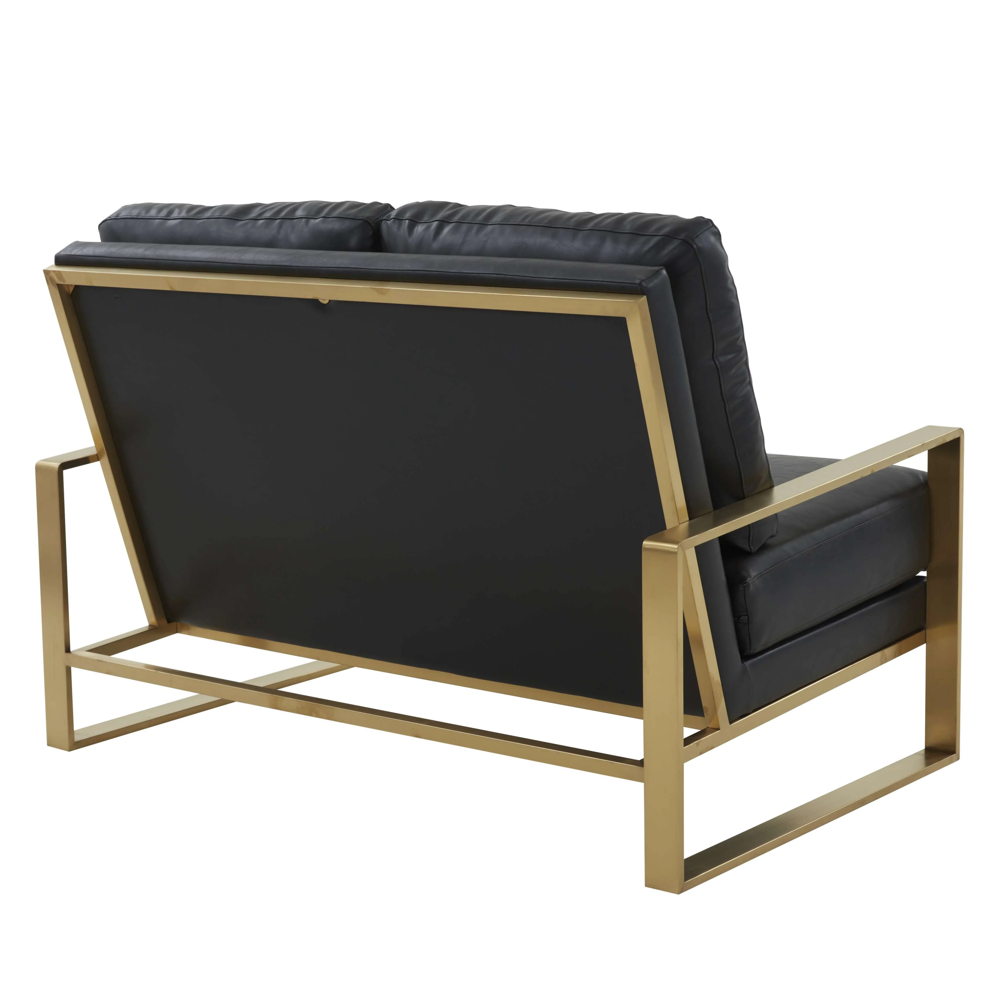 LeisureMod Leather Loveseat - Gold Frame - Black - Image 2