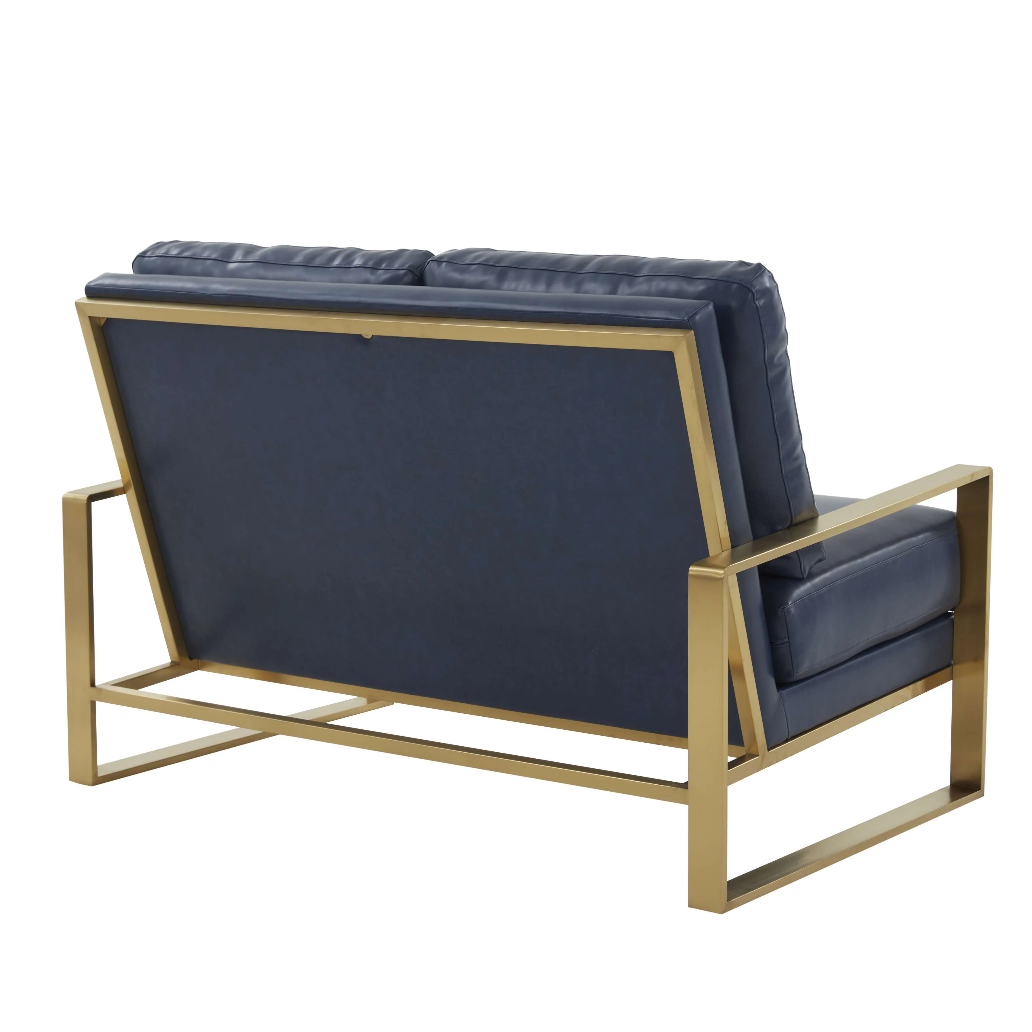 LeisureMod Leather Loveseat - Gold Frame - Black - Image 21