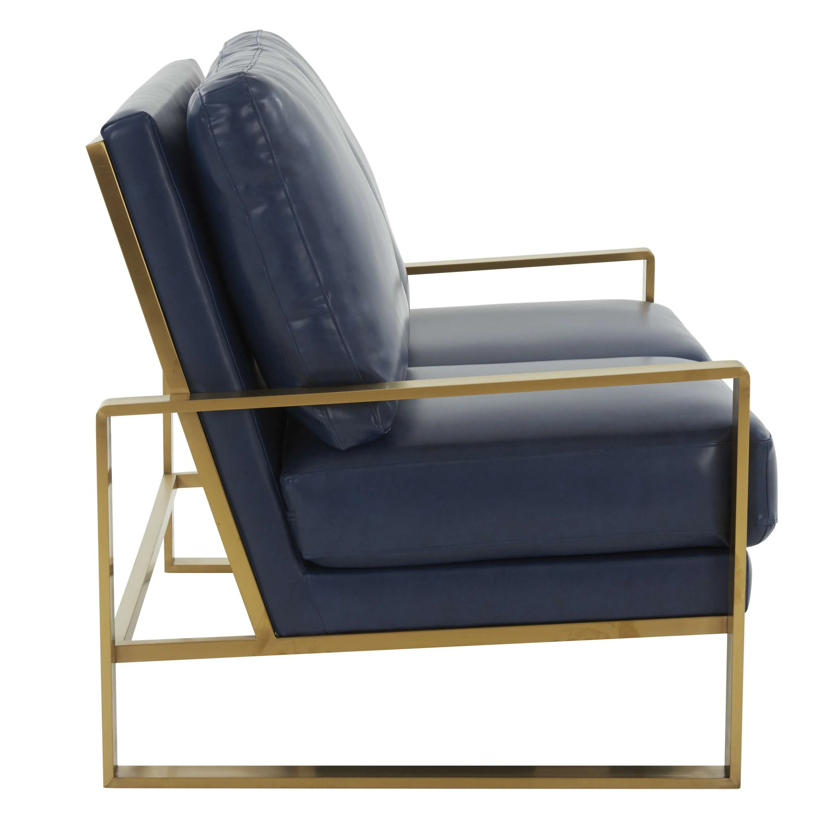 LeisureMod Leather Loveseat - Gold Frame - Black - Image 22