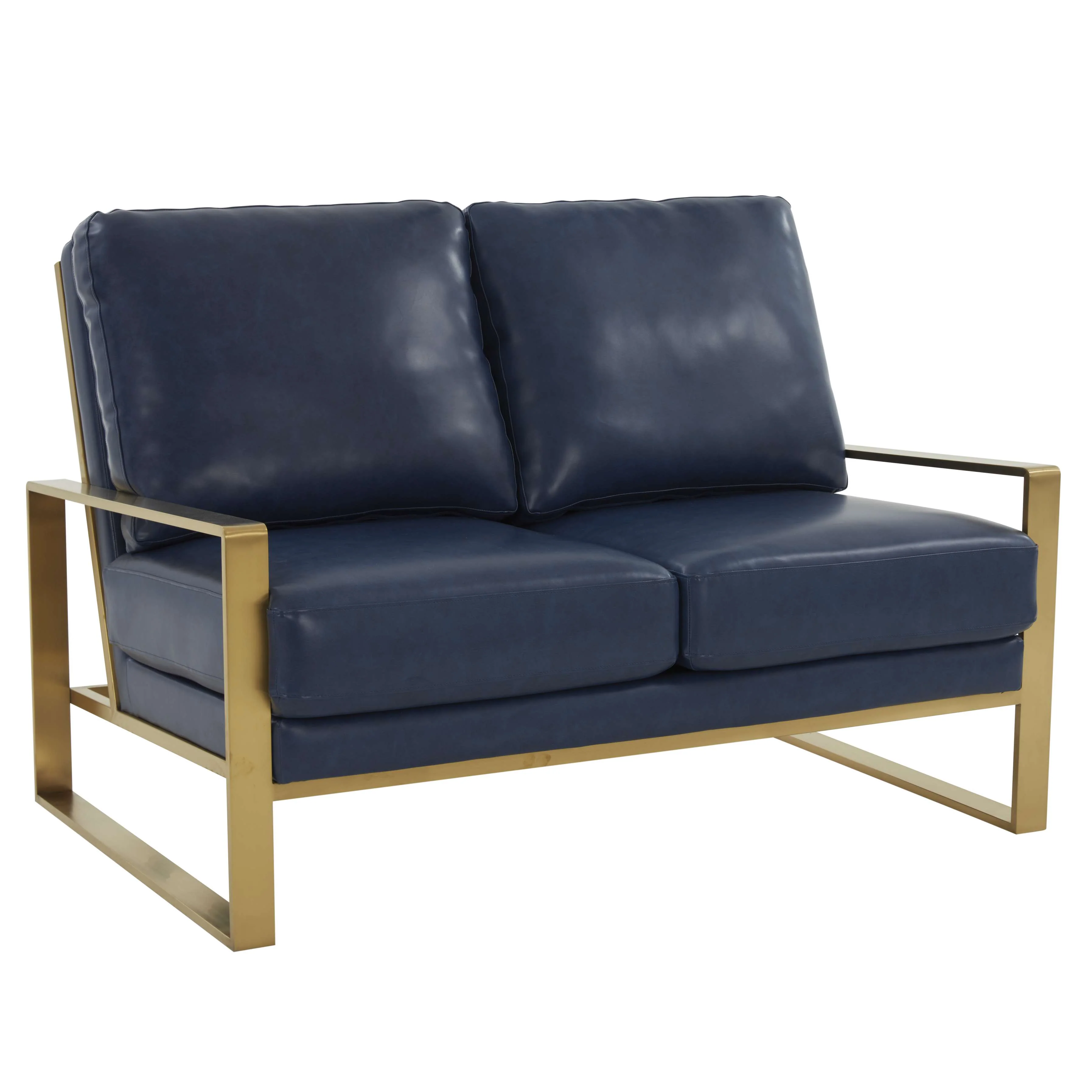 LeisureMod Leather Loveseat - Gold Frame - Black - Image 23