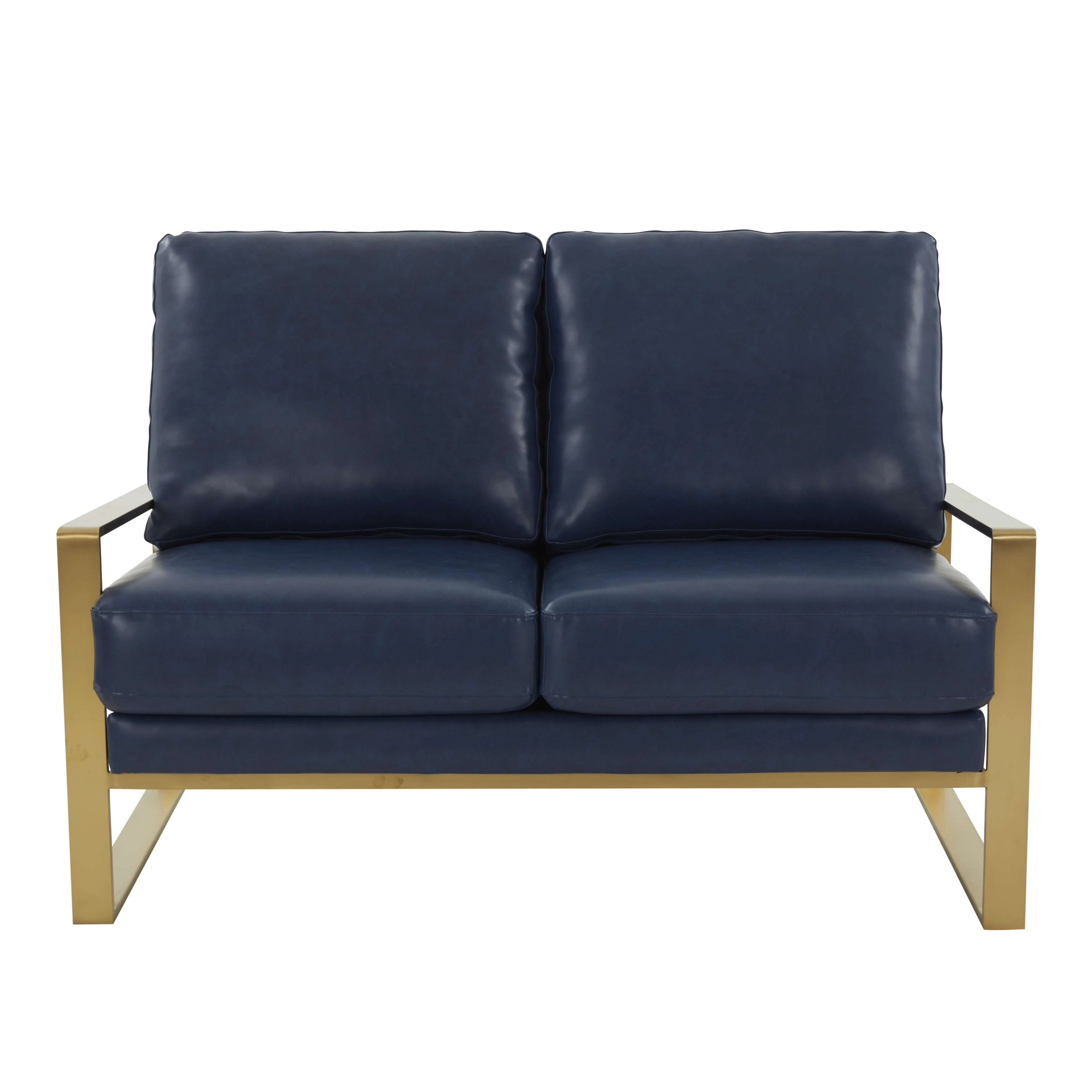 LeisureMod Leather Loveseat - Gold Frame - Black - Image 24