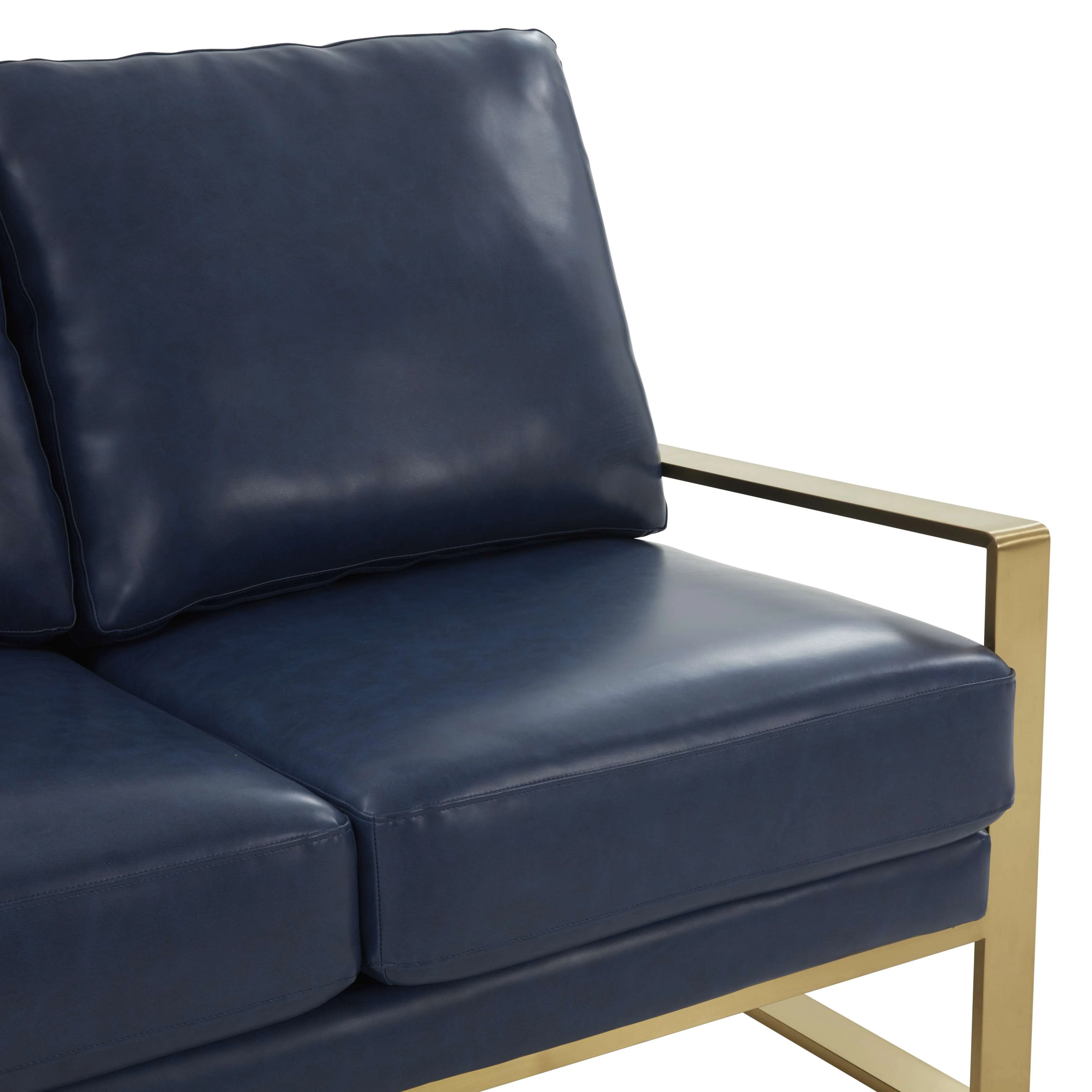 LeisureMod Leather Loveseat - Gold Frame - Black - Image 25