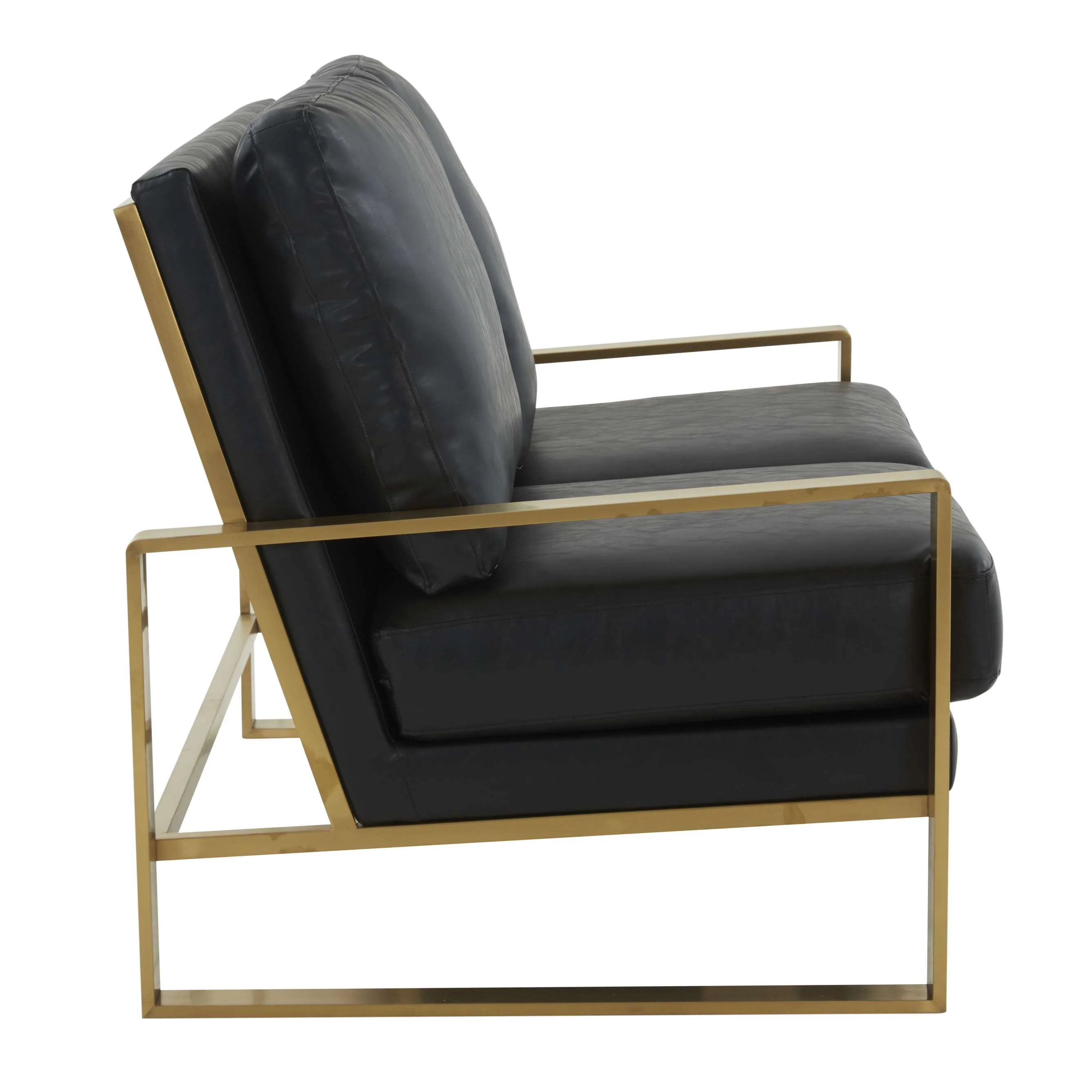 LeisureMod Leather Loveseat - Gold Frame - Black - Image 3