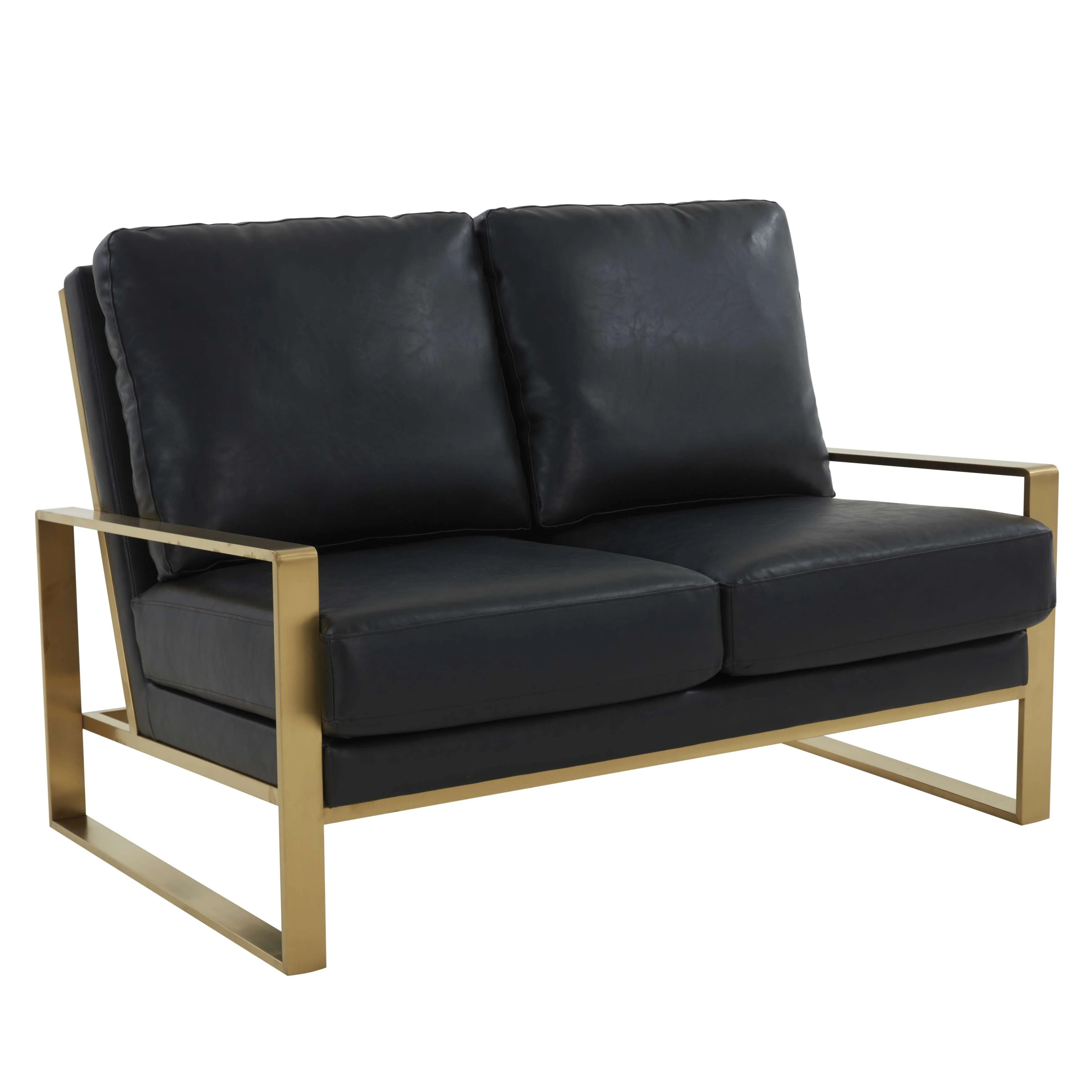 LeisureMod Leather Loveseat - Gold Frame - Black - Image 4