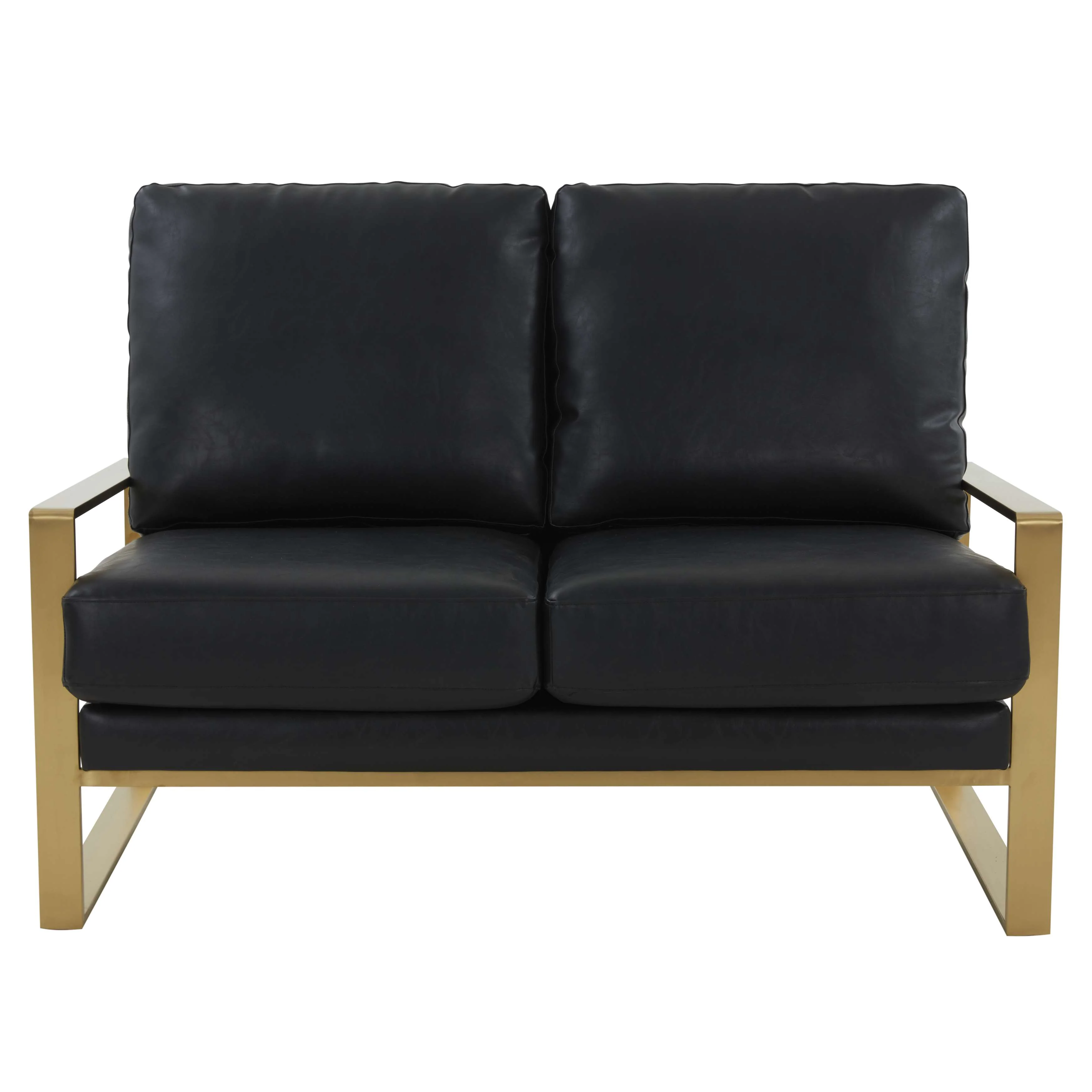 LeisureMod Leather Loveseat - Gold Frame - Black - Image 5