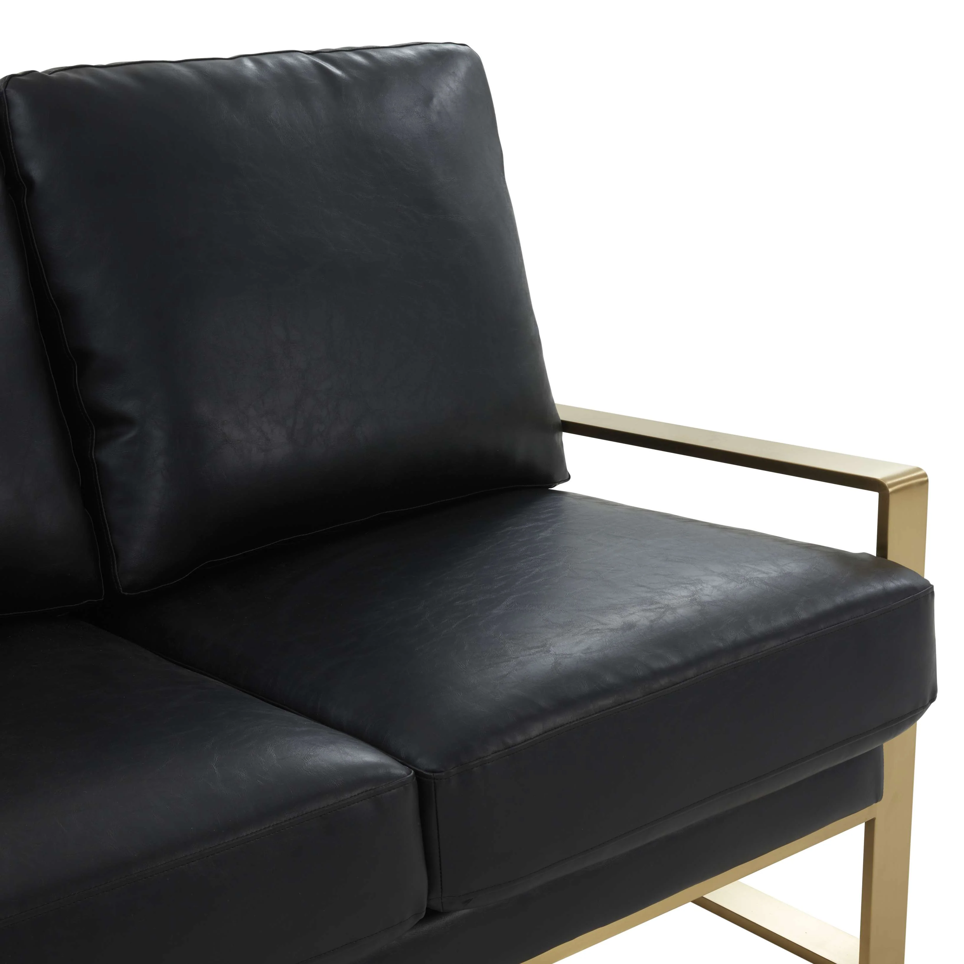 LeisureMod Leather Loveseat - Gold Frame - Black - Image 6