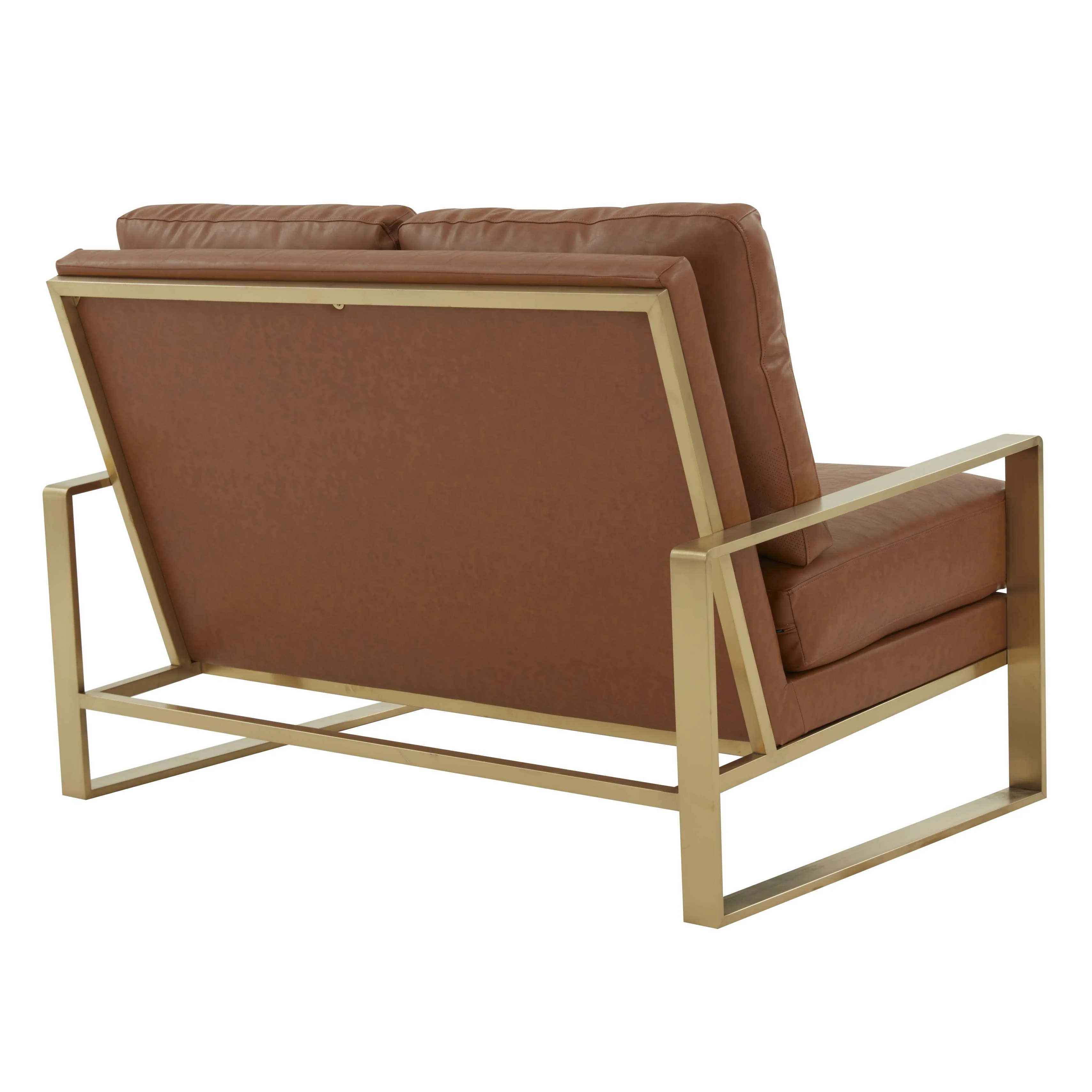 LeisureMod Leather Loveseat - Gold Frame - Black - Image 9