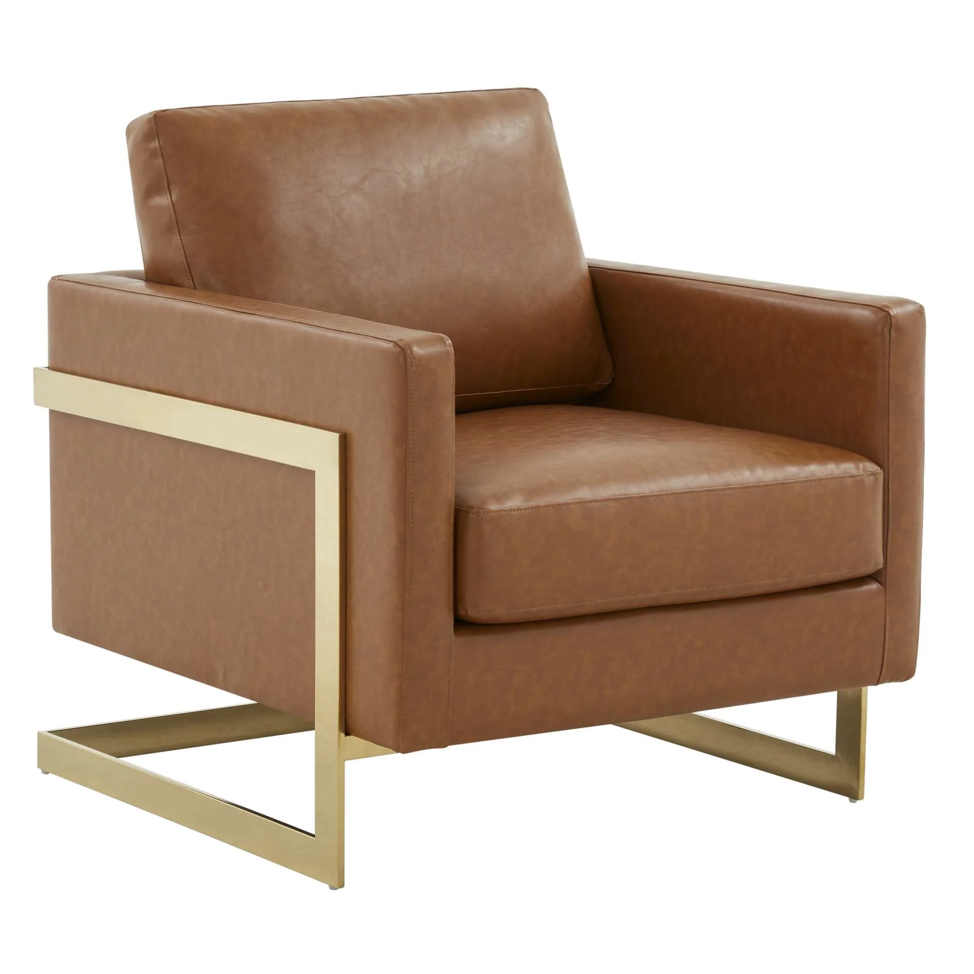 LeisureMod Lincoln Leather Accent Armchair With Gold Frame - Image 10